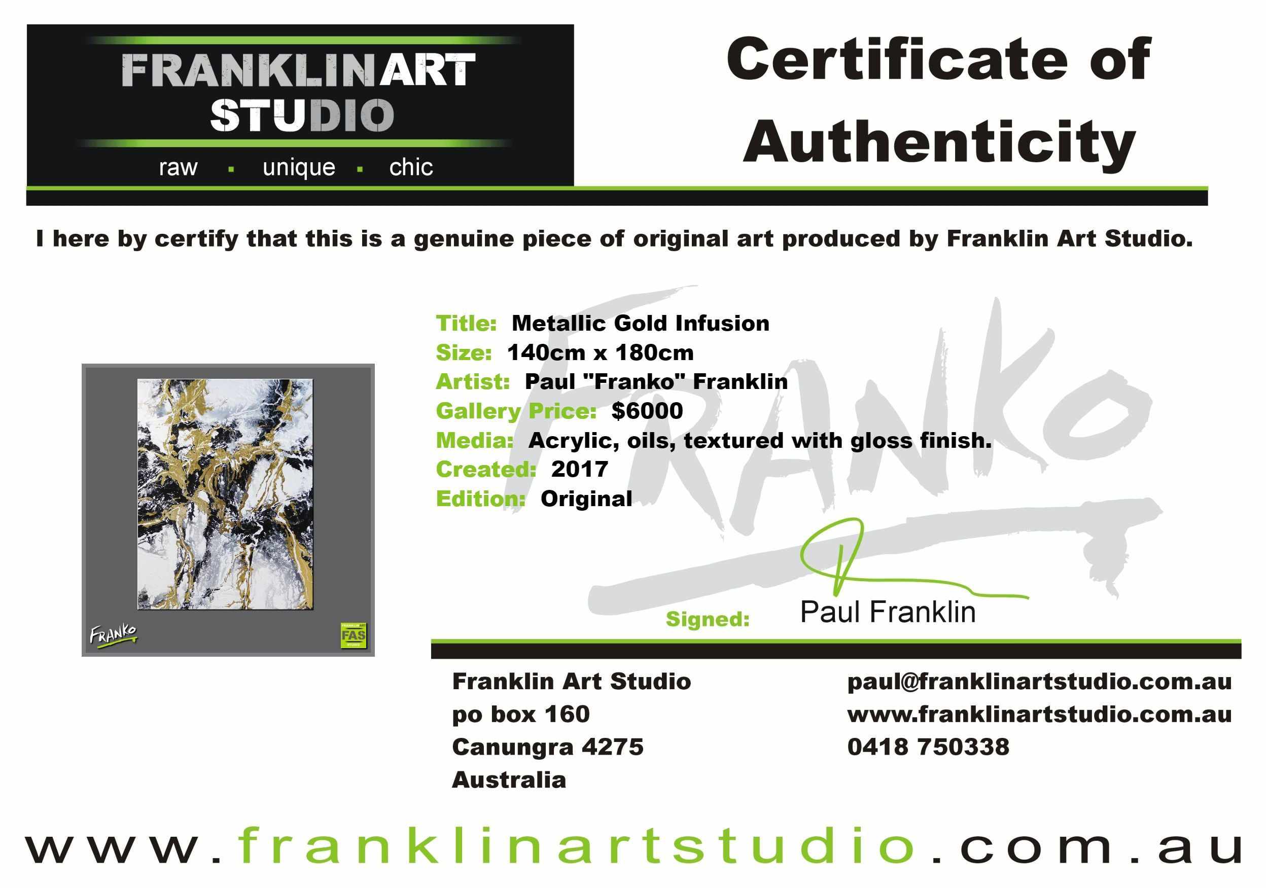 Metallic Gold Infusion 140cm x 180cm Metallic Gold White Abstract Painting (SOLD)-abstract-Franko-[franko_art]-[beautiful_Art]-[The_Block]-Franklin Art Studio