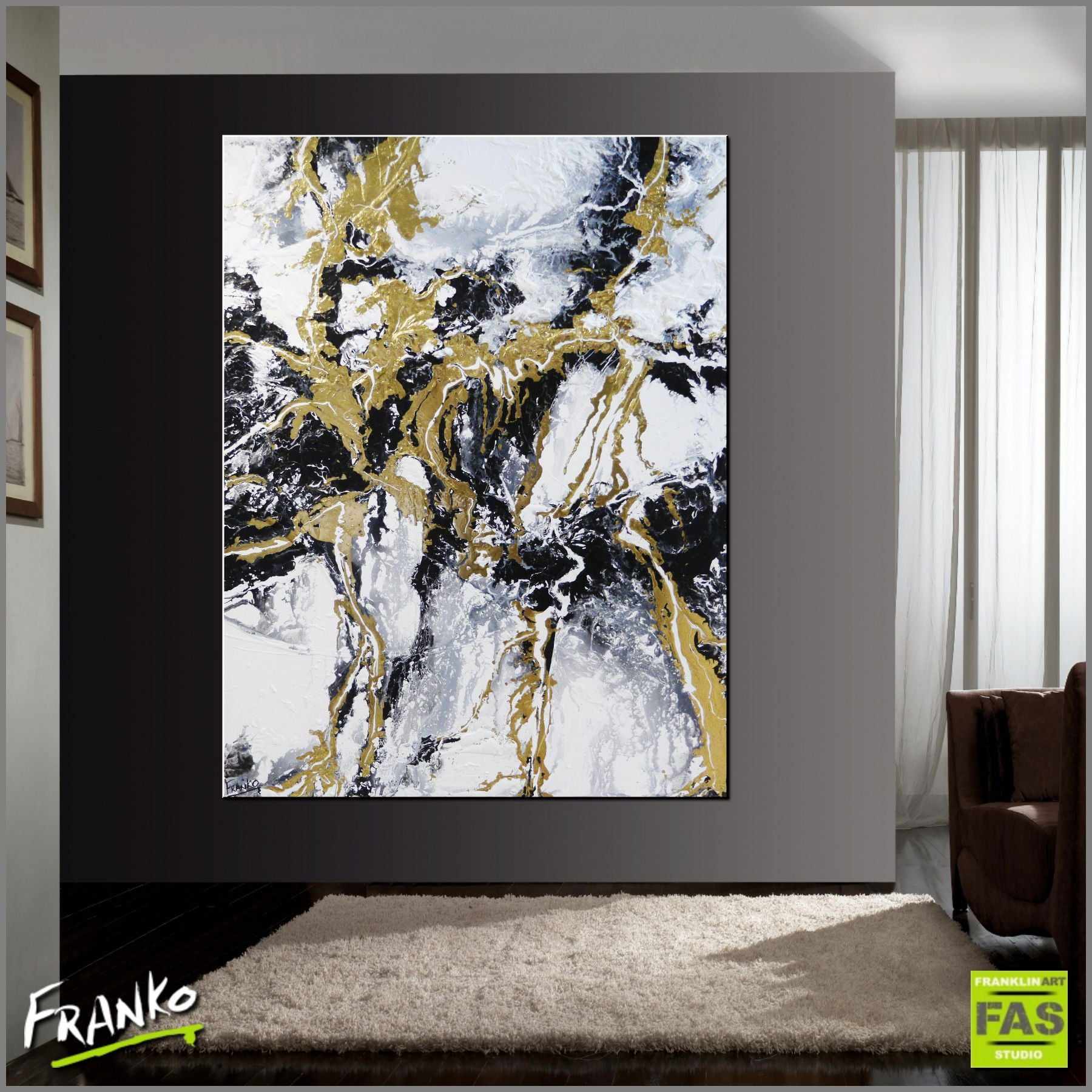Metallic Gold Infusion 140cm x 180cm Metallic Gold White Abstract Painting (SOLD)-abstract-Franko-[Franko]-[huge_art]-[Australia]-Franklin Art Studio