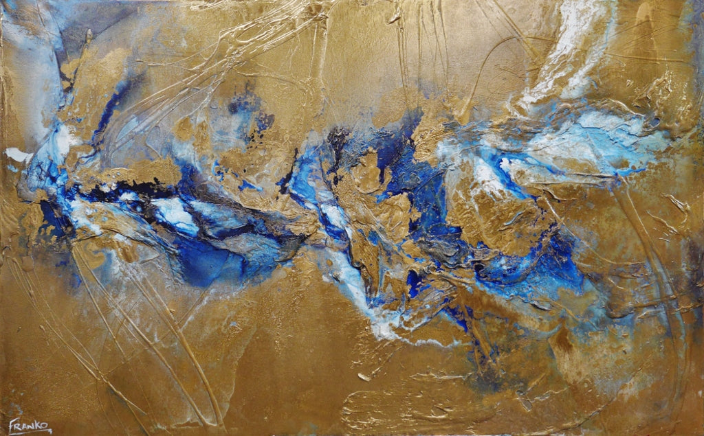 Metallic Sapphire 160cm x 100cm Gold Blue Textured Abstract Painting (SOLD)-Abstract-Franko-[Franko]-[Australia_Art]-[Art_Lovers_Australia]-Franklin Art Studio
