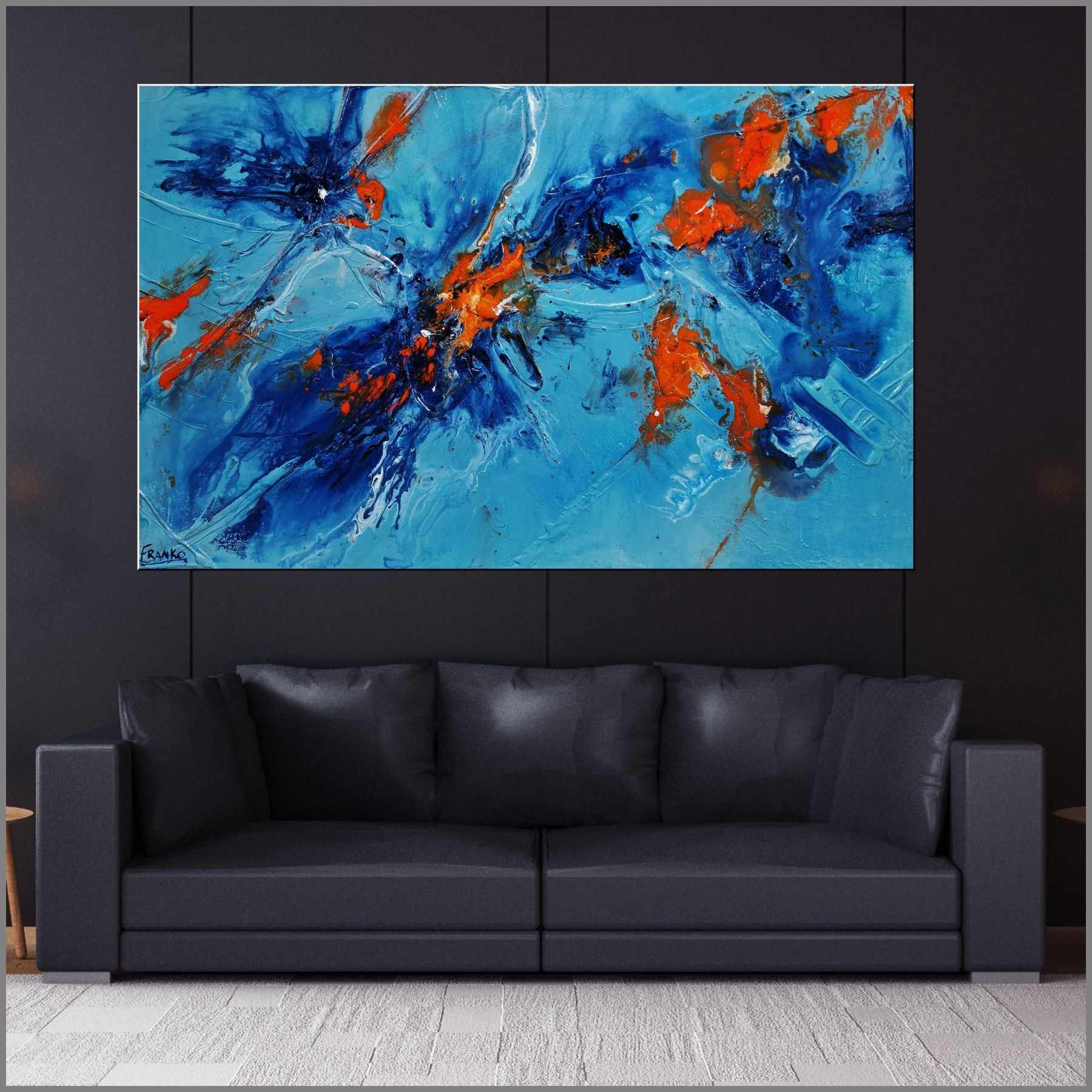 Midday Sunrise 160cm x 100cm Blue Orange Textured Abstract Painting (SOLD)-Abstract-Franko-[Franko]-[huge_art]-[Australia]-Franklin Art Studio