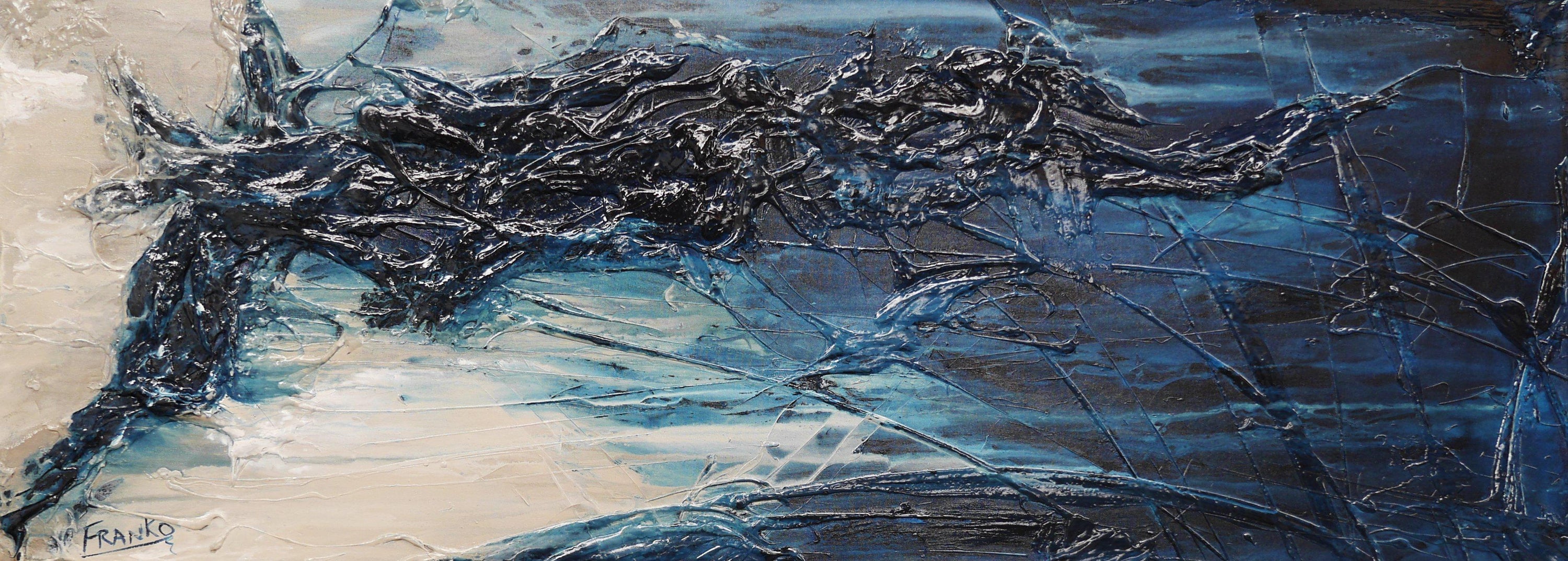 Midnight 160cm x 60cm Blue White Grey Textured Abstract Painting (SOLD)-Abstract-Franko-[Franko]-[Australia_Art]-[Art_Lovers_Australia]-Franklin Art Studio