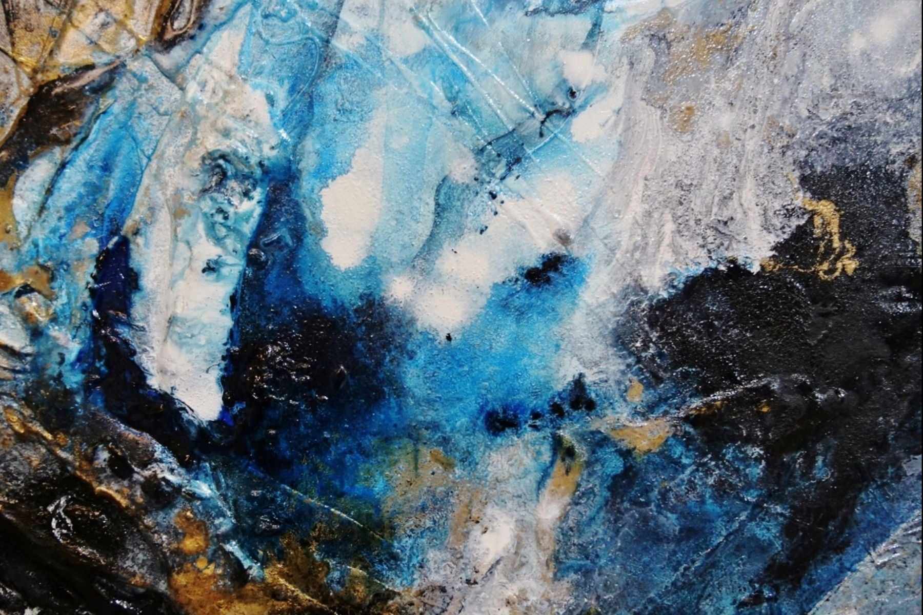 Midnight Atmosphere 190cm x 100cm Black White Blue Textured Abstract Painting (SOLD)