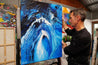 Midnight Blu 75cm x 100cm Blue White Textured Abstract Painting (SOLD)-Abstract-Franko-[franko_art]-[beautiful_Art]-[The_Block]-Franklin Art Studio