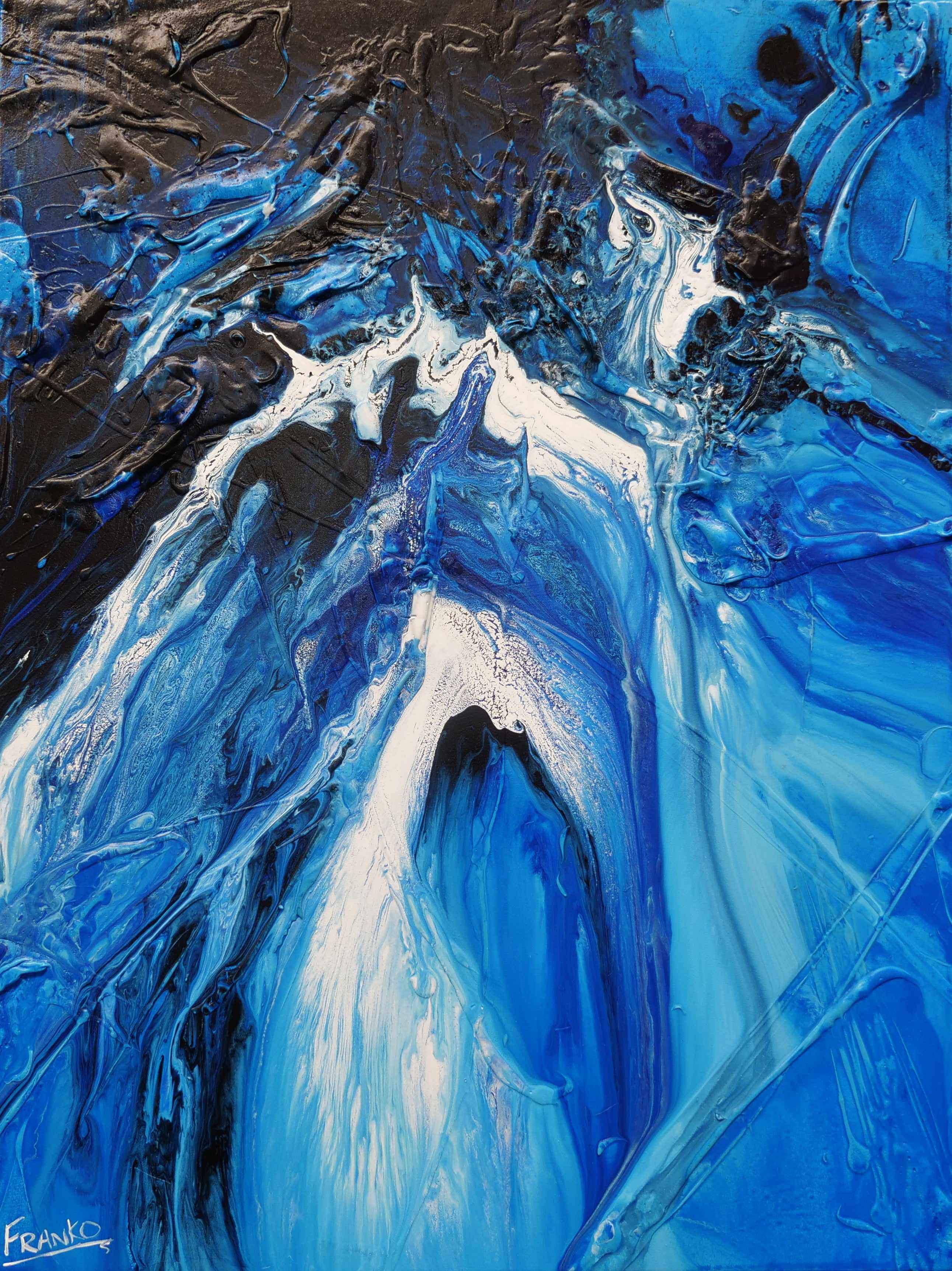 Midnight Blu 75cm x 100cm Blue White Textured Abstract Painting (SOLD)-Abstract-Franko-[Franko]-[Australia_Art]-[Art_Lovers_Australia]-Franklin Art Studio