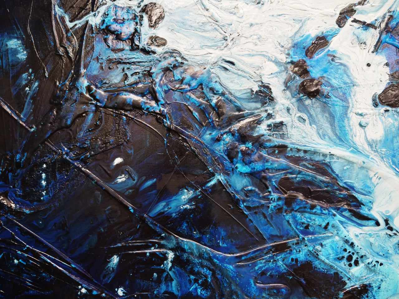 Midnight Candy 240cm x 120cm White Blue Textured Abstract Painting (SOLD)