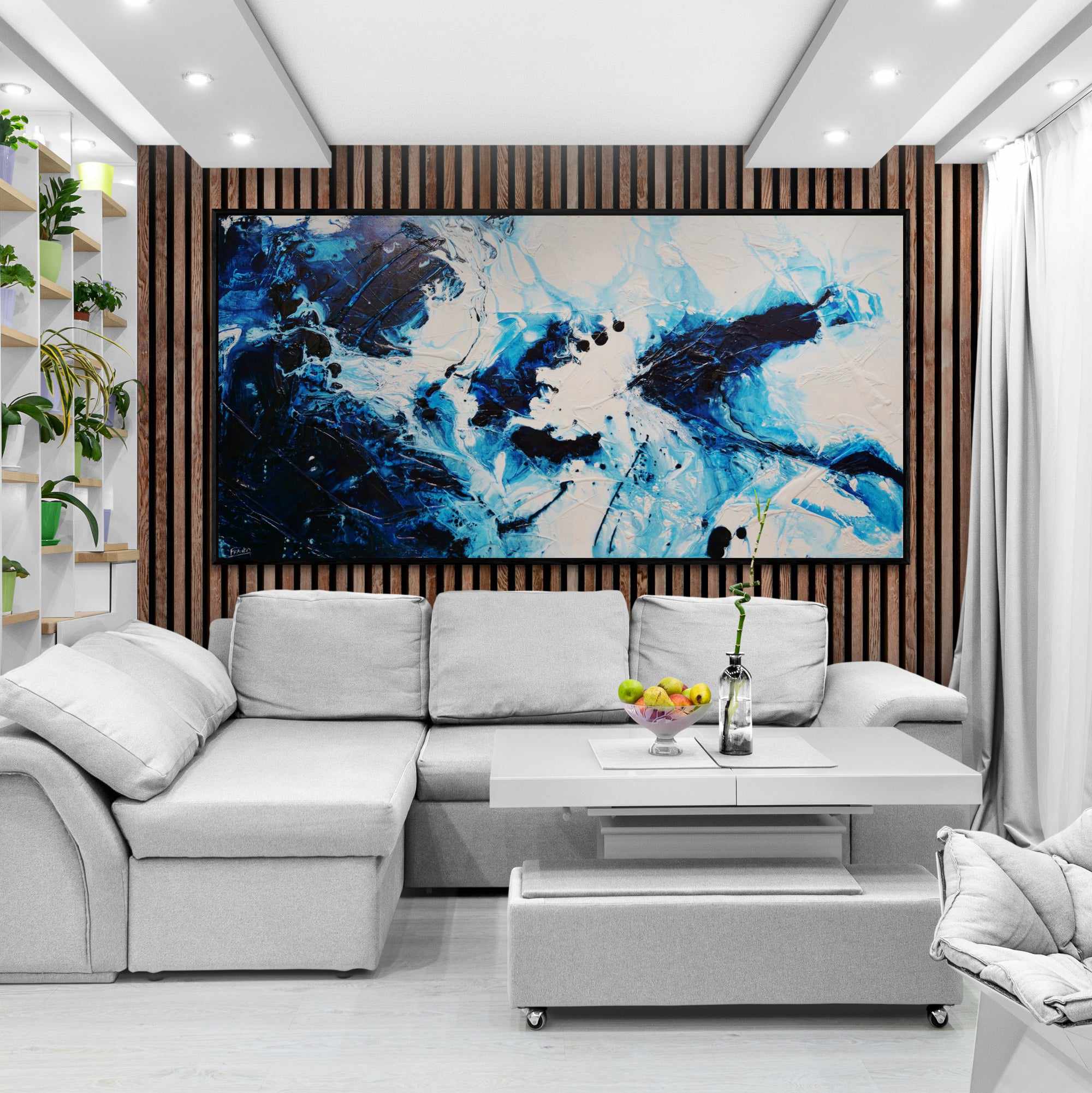 Midnight Candy 240cm x 120cm White Blue Textured Abstract Painting (SOLD)-Abstract-Franko-[huge]-[Australian]-[best Selling]-Franklin Art Studio