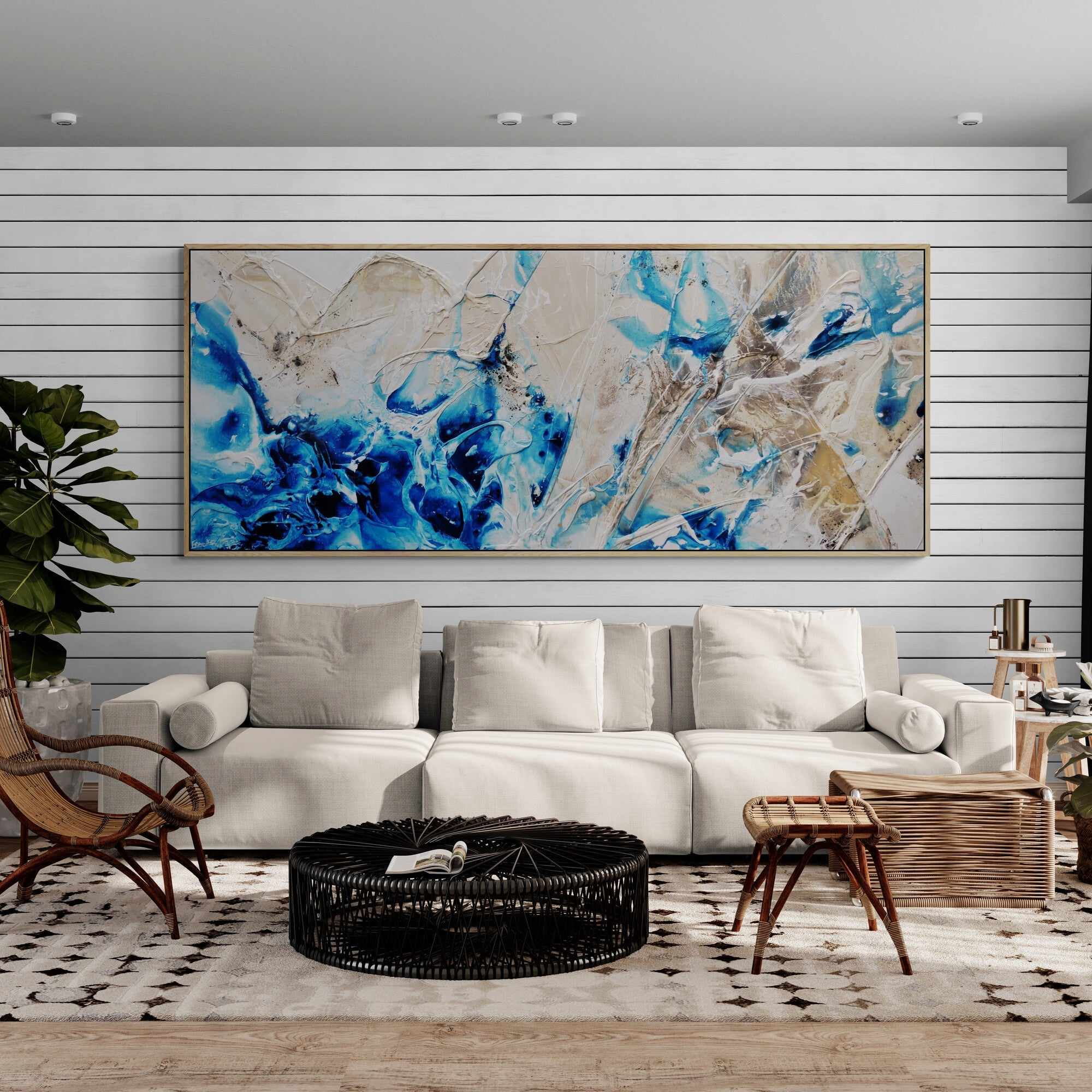 Midnight Casbah 240cm x 100cm Malt Blue Textured Abstract Painting-Abstract-Franko-[franko_art]-[beautiful_Art]-[The_Block]-Franklin Art Studio