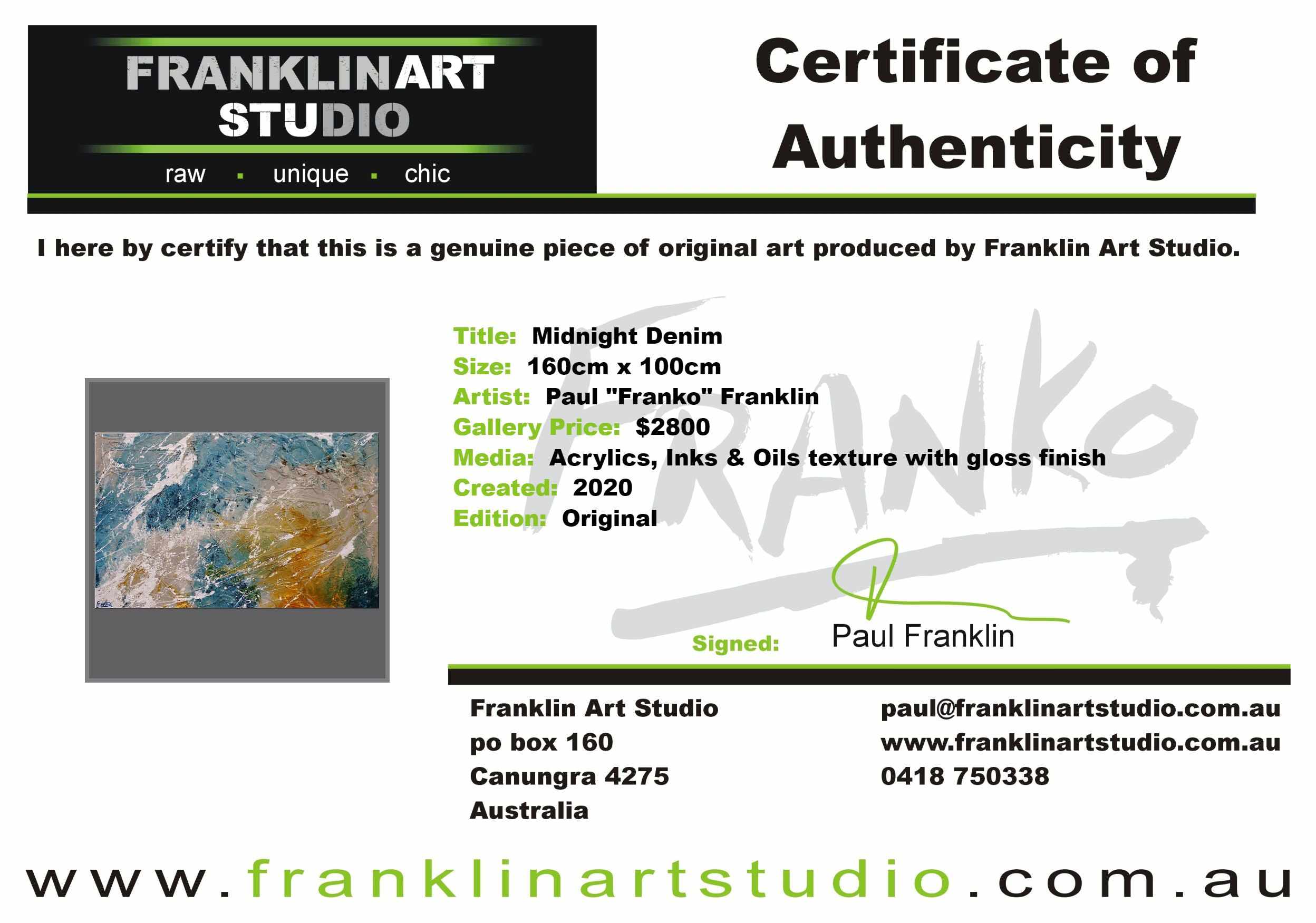 Midnight Denim 160cm x 100cm Denim Blue Rust Malt White Textured Abstract Painting (SOLD)-Abstract-[Franko Artist]-[Cheryl]-[Wendy]-[Gabriela]-Franklin Art Studio