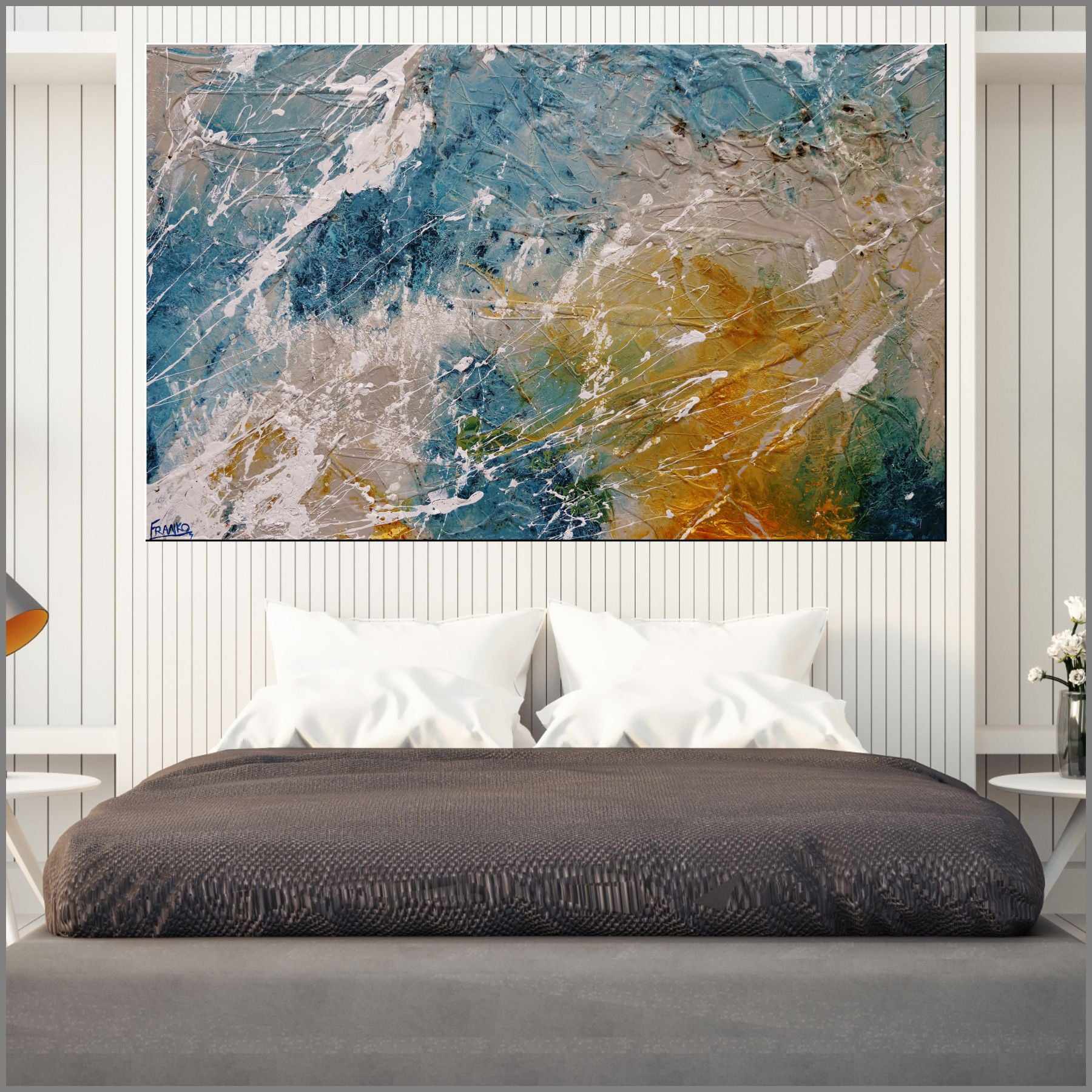 Midnight Denim 160cm x 100cm Denim Blue Rust Malt White Textured Abstract Painting (SOLD)-Abstract-Franko-[huge]-[Australian]-[best Selling]-Franklin Art Studio