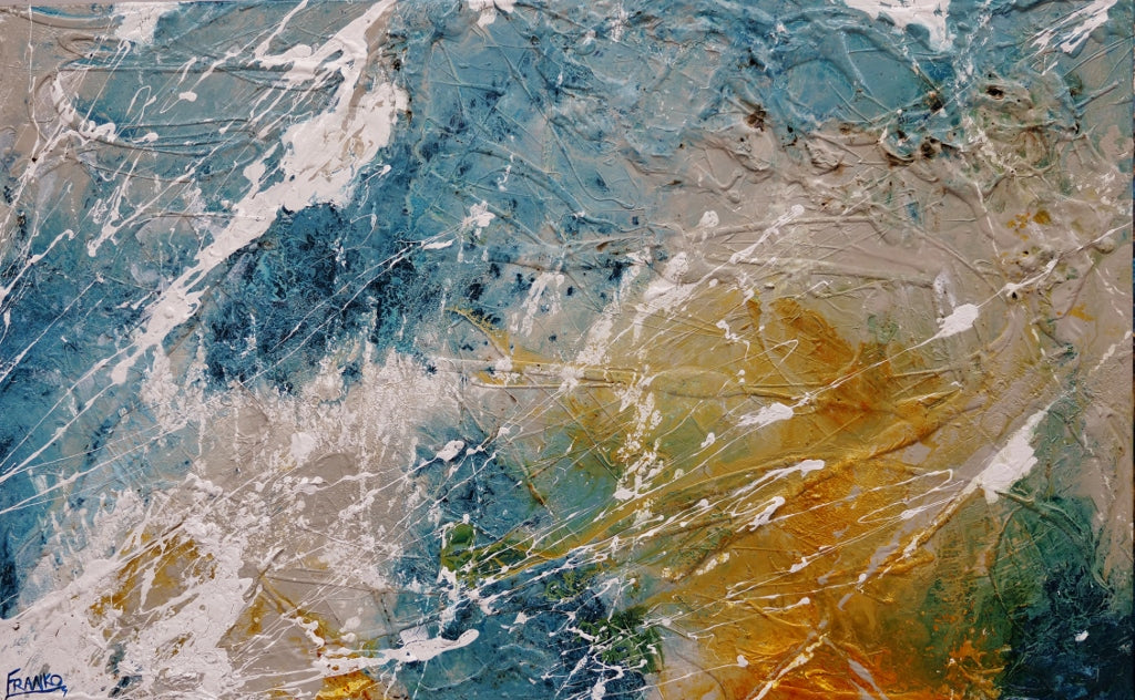 Midnight Denim 160cm x 100cm Denim Blue Rust Malt White Textured Abstract Painting (SOLD)-Abstract-[Franko ]-[Gallery]-[popular]-[Australia]-Franklin Art Studio