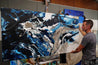 Midnight Flow 190cm x 100cm Black Blue Grey Textured Abstract Painting (SOLD)-Abstract-[Franko Artist]-[Cheryl]-[Wendy]-[Gabriela]-Franklin Art Studio