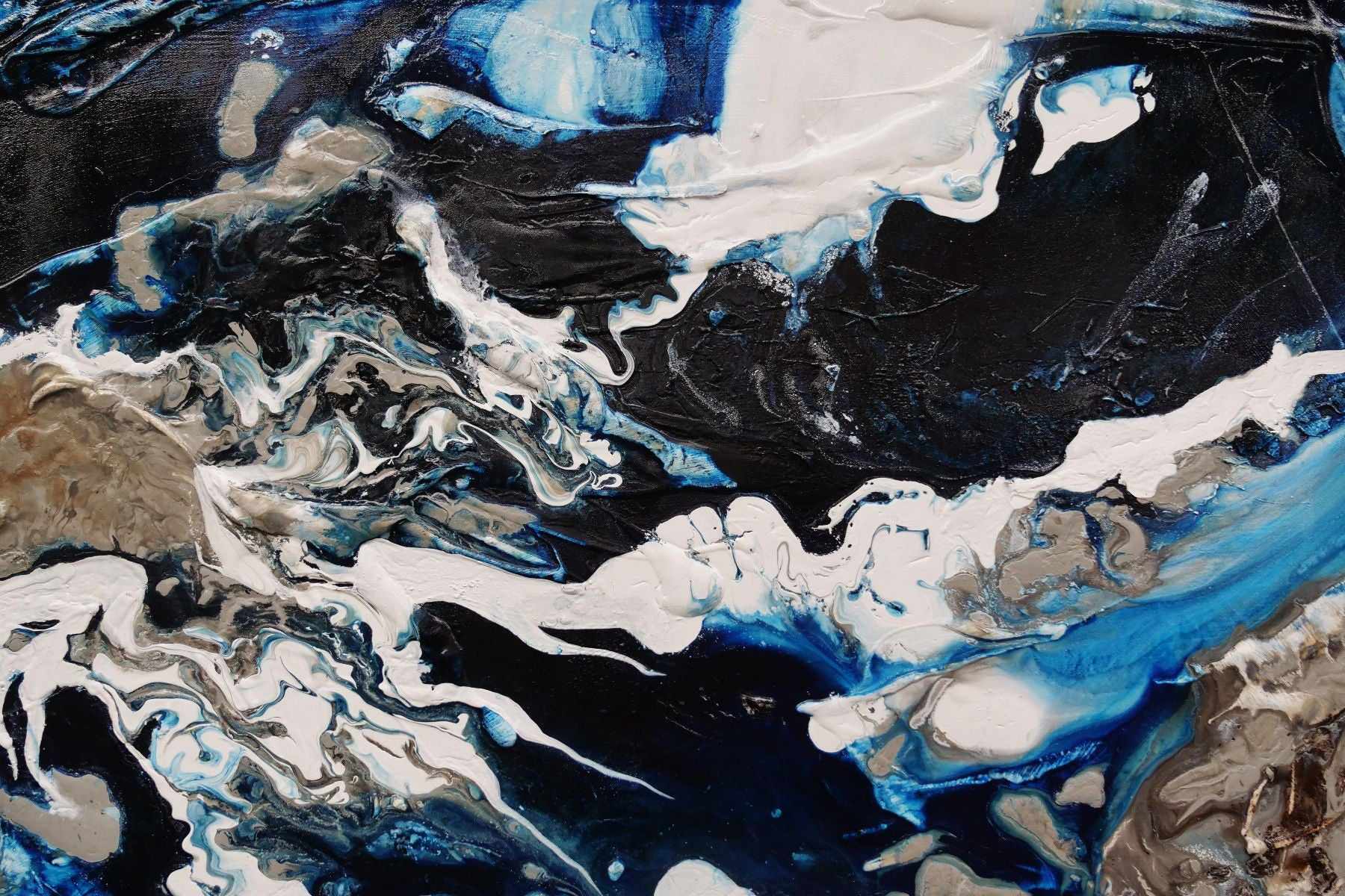 Midnight Flow 190cm x 100cm Black Blue Grey Textured Abstract Painting (SOLD)