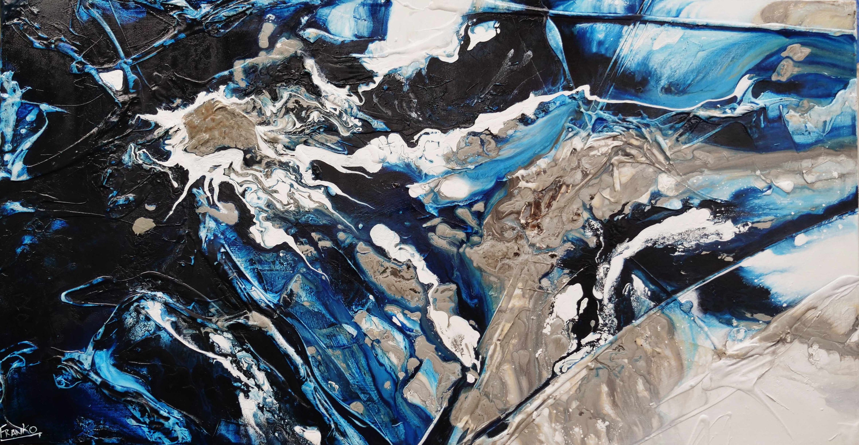 Midnight Flow 190cm x 100cm Black Blue Grey Textured Abstract Painting (SOLD)-Abstract-Franko-[Franko]-[Australia_Art]-[Art_Lovers_Australia]-Franklin Art Studio