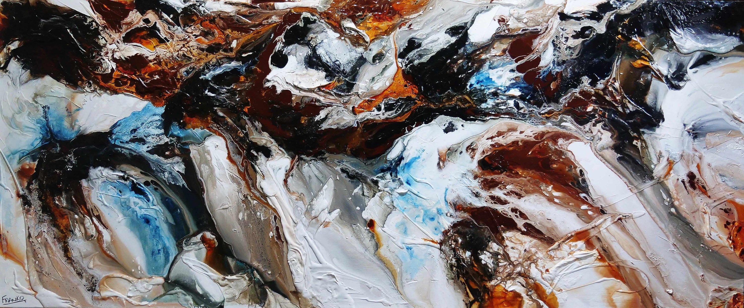 Midnight Gamma 240cm x 100cm Blue Black Brown Textured Abstract Painting (SOLD)-Abstract-Franko-[Franko]-[Australia_Art]-[Art_Lovers_Australia]-Franklin Art Studio