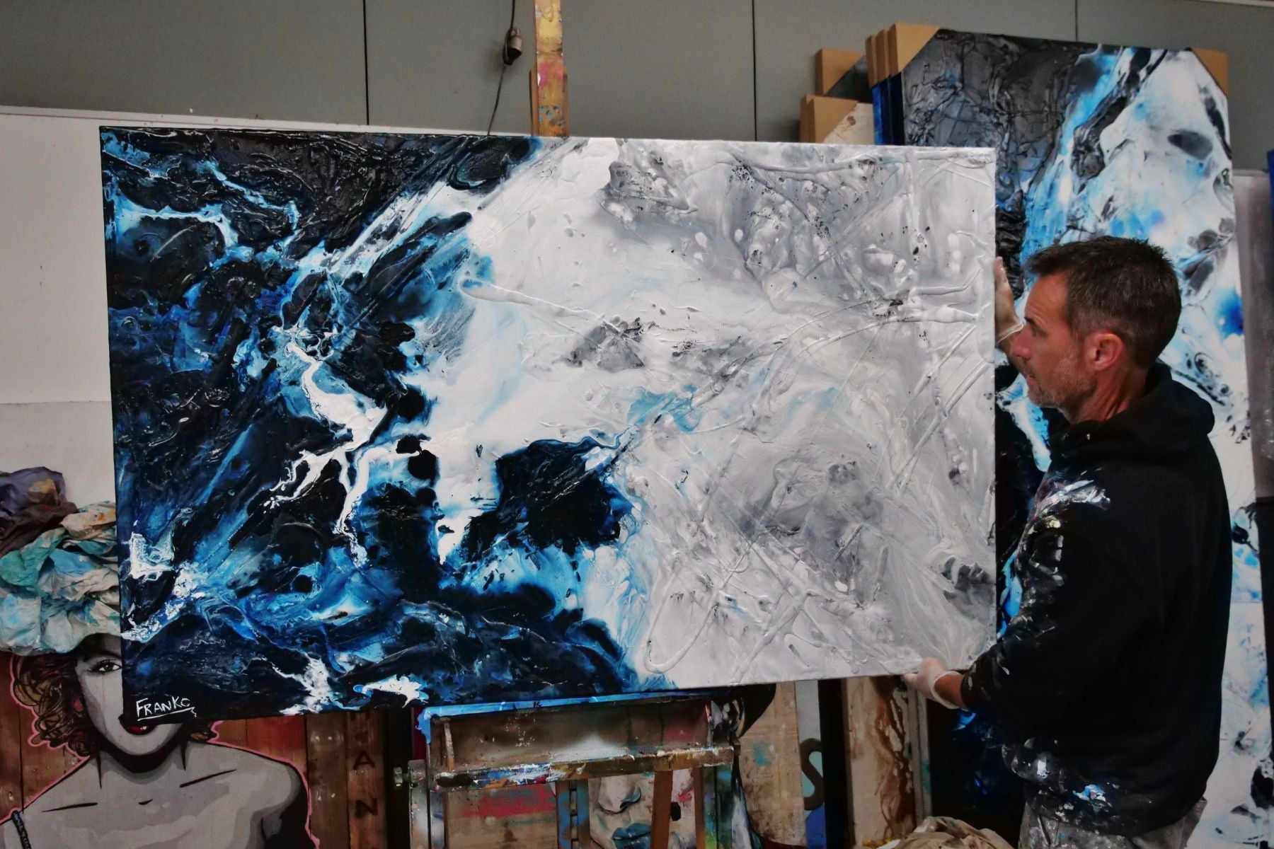 Midnight Genie 160cm x 100cm Blue Grey Textured Abstract Painting (SOLD)-Abstract-[Franko Artist]-[Gold Coast]-[Brisbane]-[Huge]-Franklin Art Studio