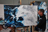 Midnight Genie 160cm x 100cm Blue Grey Textured Abstract Painting (SOLD)-Abstract-[Franko Artist]-[Gold Coast]-[Brisbane]-[Huge]-Franklin Art Studio