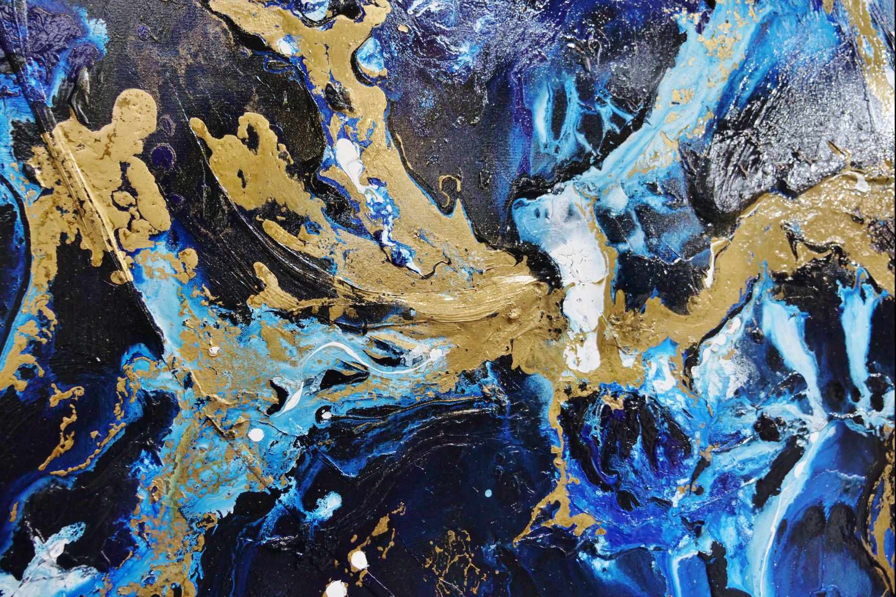 Midnight Gold Rush 190cm x 100cm Blue Gold Textured Abstract Painting (SOLD)