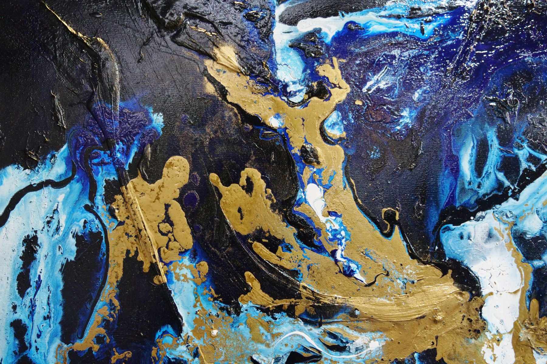 Midnight Gold Rush 190cm x 100cm Blue Gold Textured Abstract Painting (SOLD)-Abstract-[Franko]-[Artist]-[Australia]-[Painting]-Franklin Art Studio