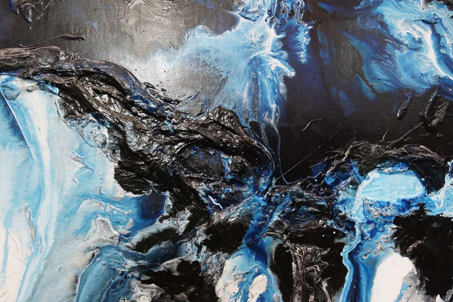 Midnight Granite 140cm x 100cm Black Blue White Textured Abstract Painting (SOLD)-Abstract-[Franko Artist]-[Cheryl]-[Wendy]-[Gabriela]-Franklin Art Studio