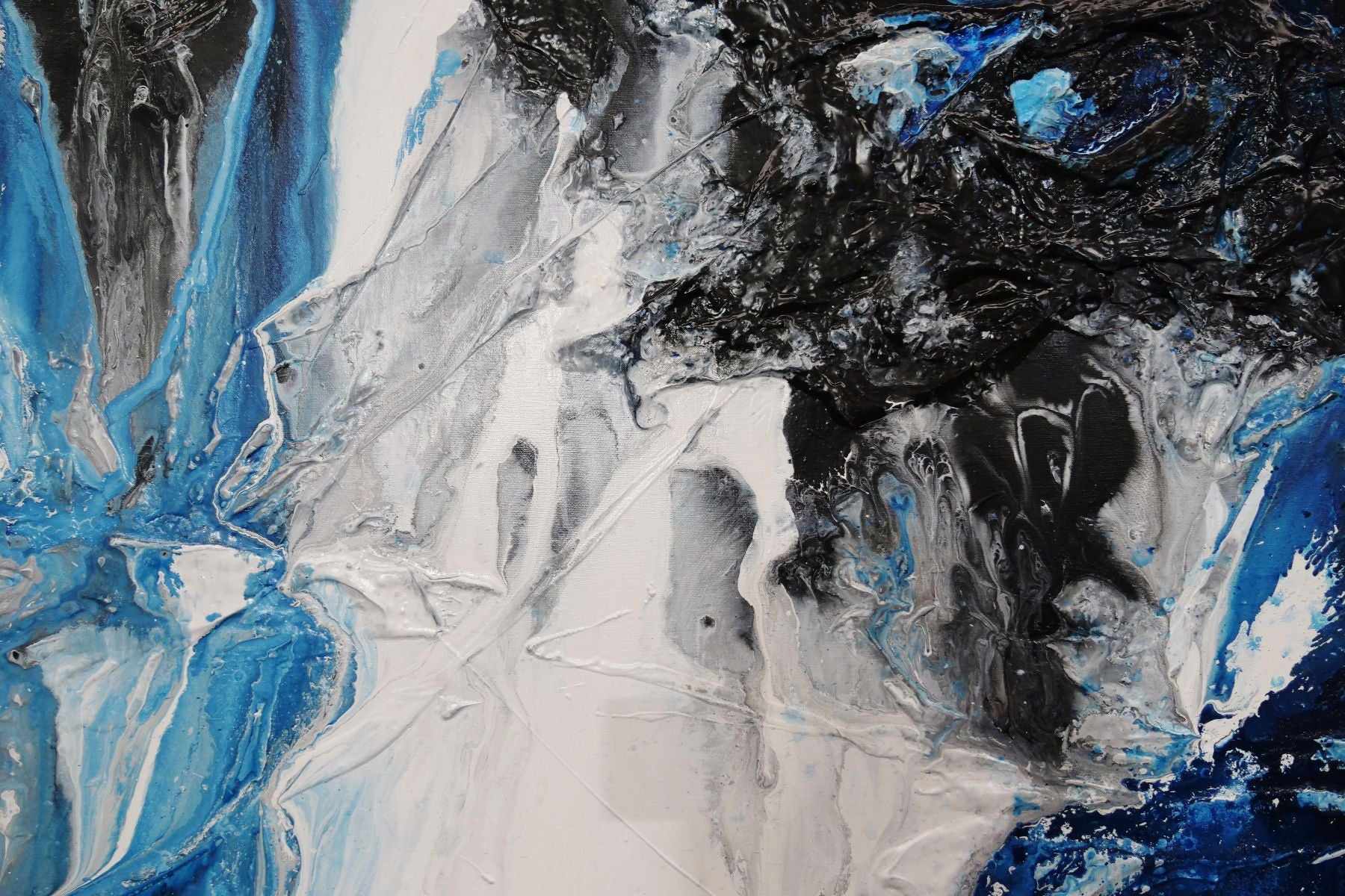 Midnight Granite 140cm x 100cm Black Blue White Textured Abstract Painting (SOLD)