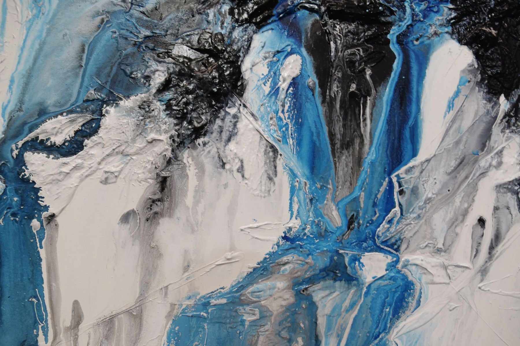 Midnight Granite 140cm x 100cm Black Blue White Textured Abstract Painting (SOLD)