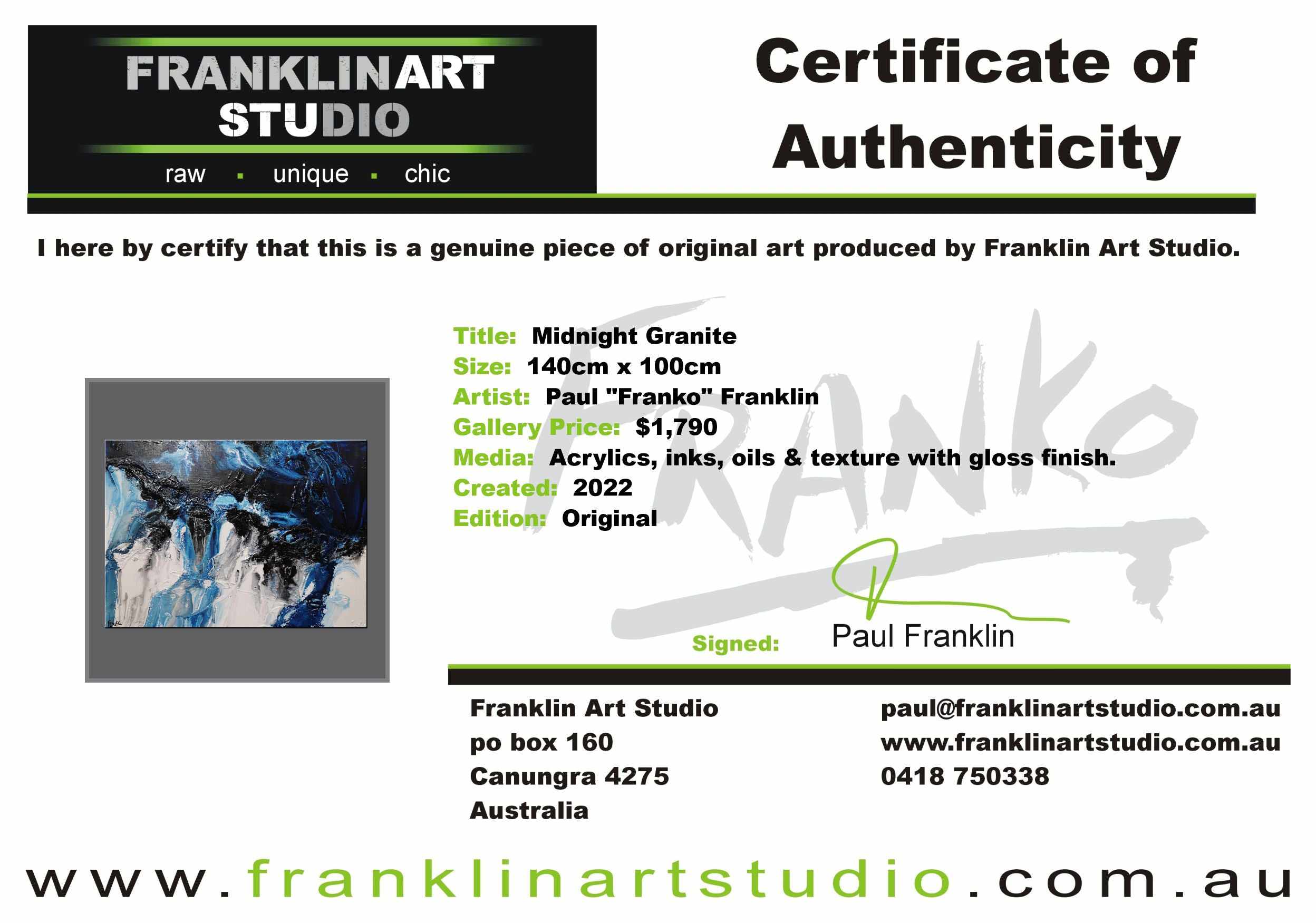 Midnight Granite 140cm x 100cm Black Blue White Textured Abstract Painting (SOLD)-Abstract-[Franko]-[Artist]-[Australia]-[Painting]-Franklin Art Studio