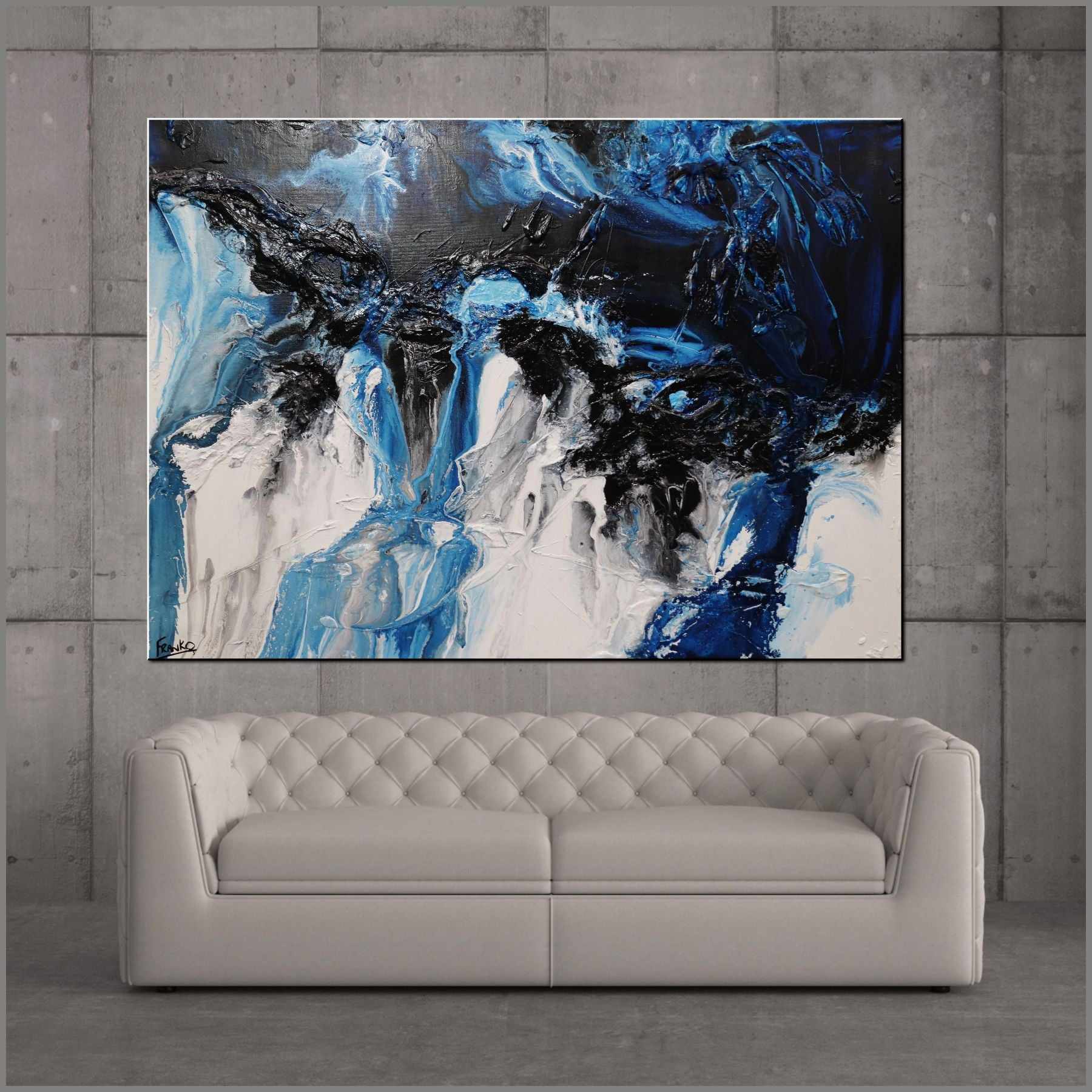Midnight Granite 140cm x 100cm Black Blue White Textured Abstract Painting (SOLD)-Abstract-Franko-[Franko]-[huge_art]-[Australia]-Franklin Art Studio