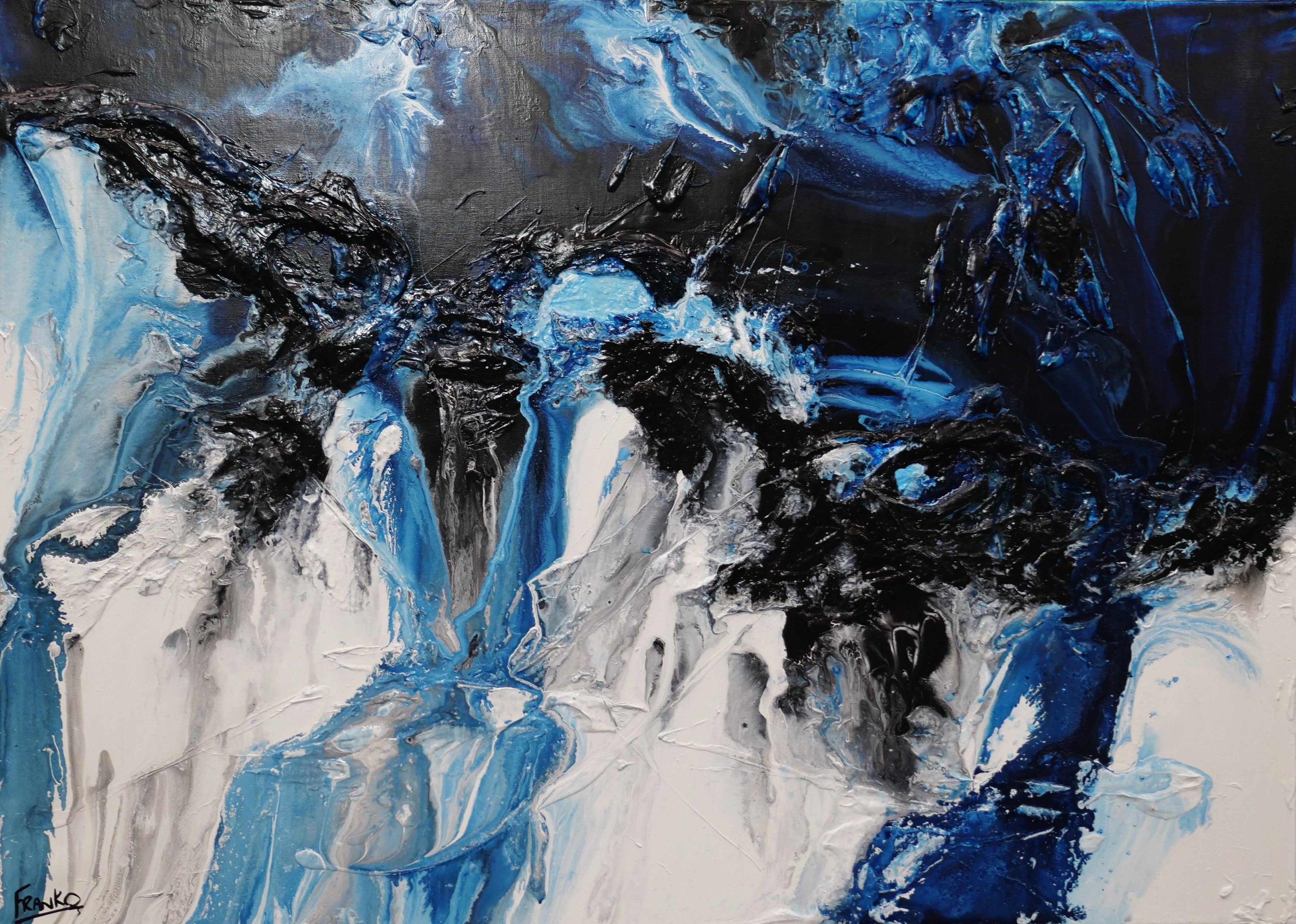 Midnight Granite 140cm x 100cm Black Blue White Textured Abstract Painting (SOLD)-Abstract-[Franko ]-[Gallery]-[popular]-[Australia]-Franklin Art Studio