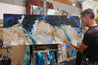 Midnight Hour 160cm x 60cm Blue Cream Textured Abstract Painting (SOLD)-Abstract-[Franko Artist]-[The Block]-[Dream Homes]-[ideas]-Franklin Art Studio