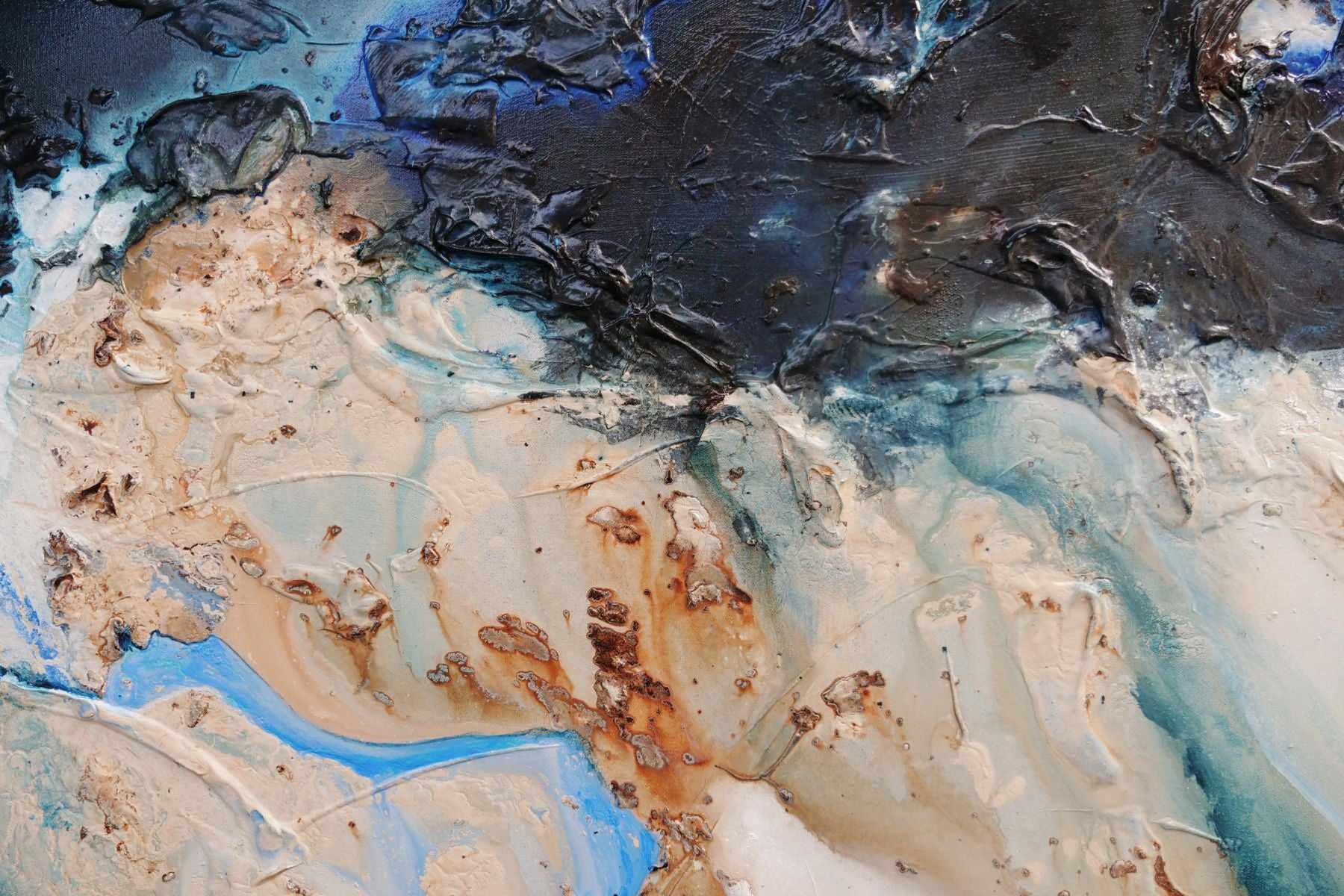 Midnight Hour 160cm x 60cm Blue Cream Textured Abstract Painting (SOLD)