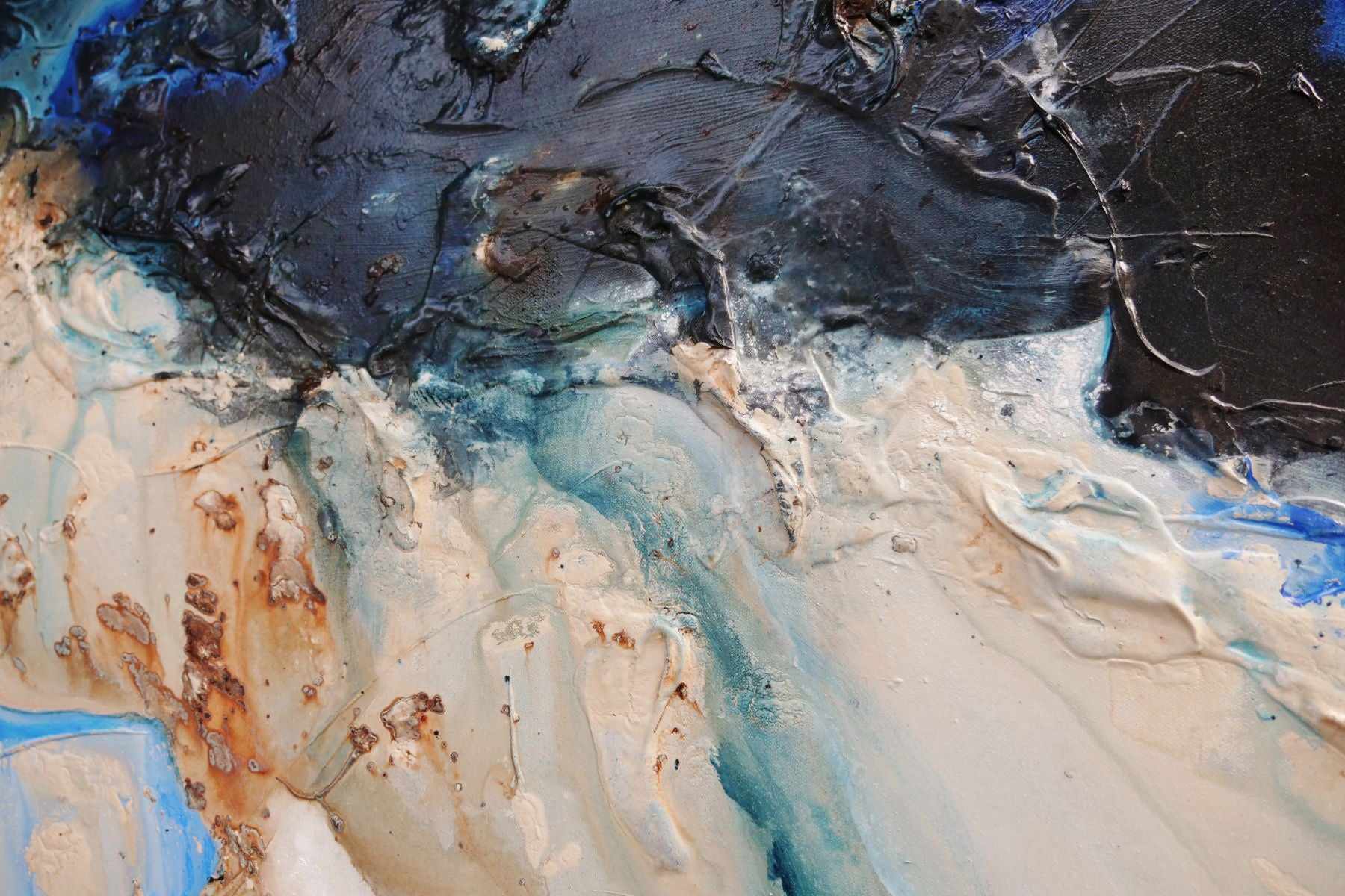 Midnight Hour 160cm x 60cm Blue Cream Textured Abstract Painting (SOLD)