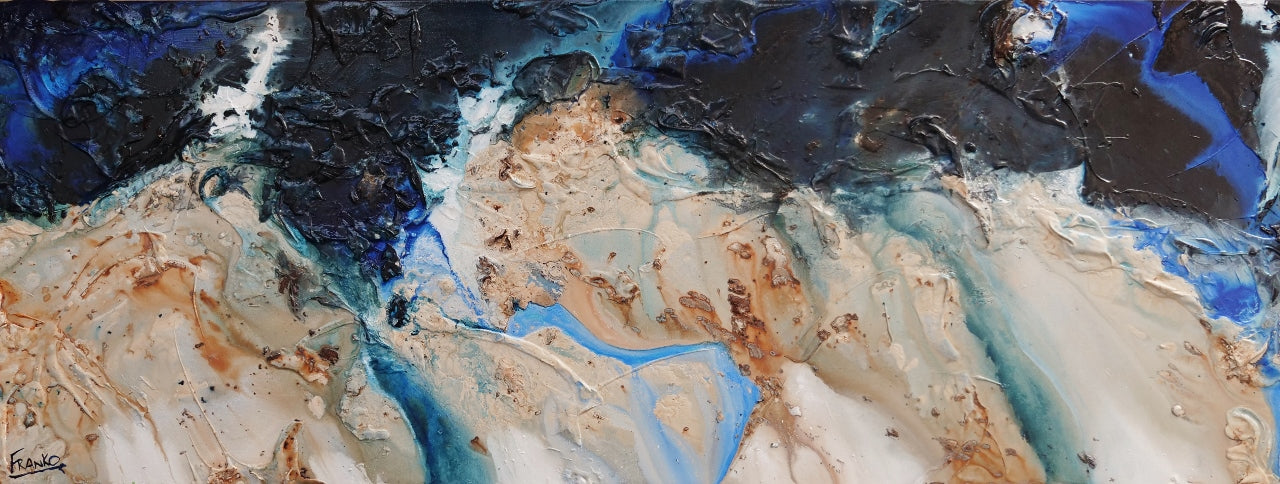 Midnight Hour 160cm x 60cm Blue Cream Textured Abstract Painting (SOLD)-Abstract-[Franko]-[Australian Artist]-[Large]-[Popular]-Franklin Art Studio