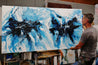 Midnight Ice 190cm x 100cm Blue White Textured Abstract Painting-Abstract-Franko-[franko_artist]-[Art]-[interior_design]-Franklin Art Studio