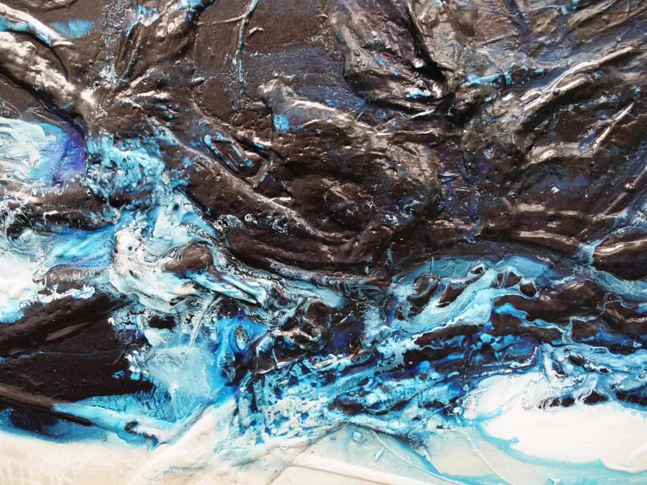 Midnight Malt 160cm x 60cm Malt Blue Textured Abstract Painting (SOLD)