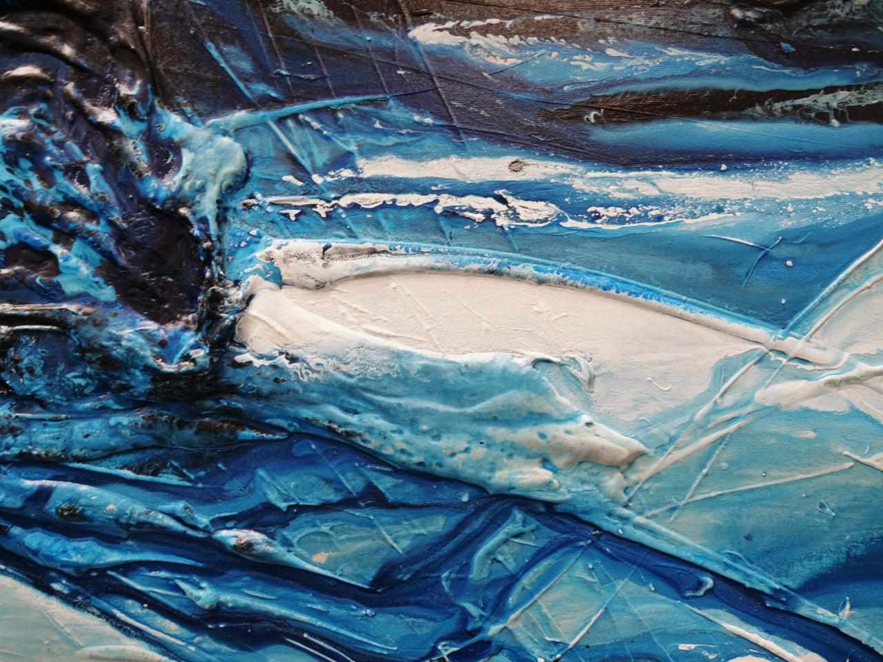 Midnight Malt 160cm x 60cm Malt Blue Textured Abstract Painting (SOLD)