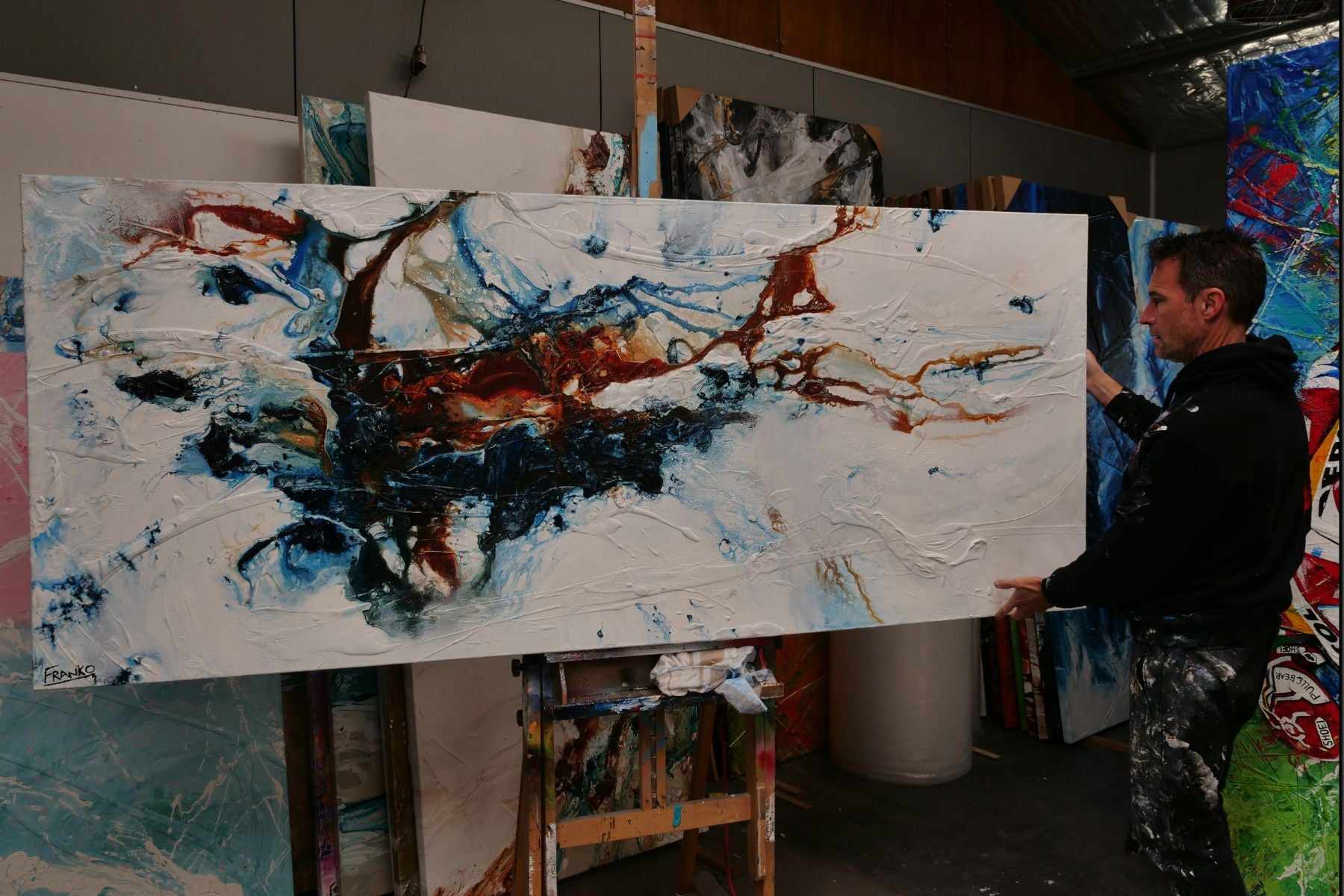 Midnight Oxide 240cm x 100cm Blue Rust Textured Abstract Painting (SOLD)-Abstract-Franko-[franko_art]-[beautiful_Art]-[The_Block]-Franklin Art Studio