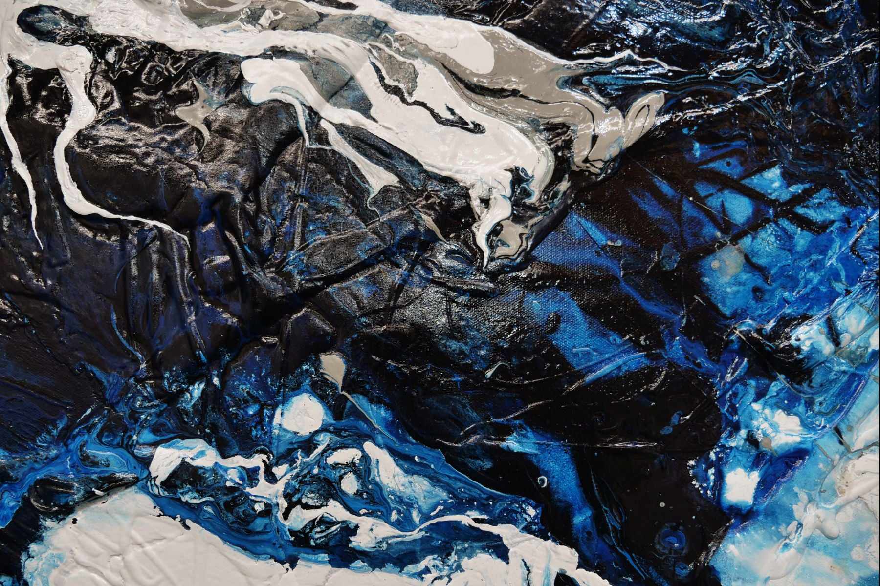 Midnight Rapture 240cm x 100cm Blue Grey White Textured Abstract Painting (SOLD)