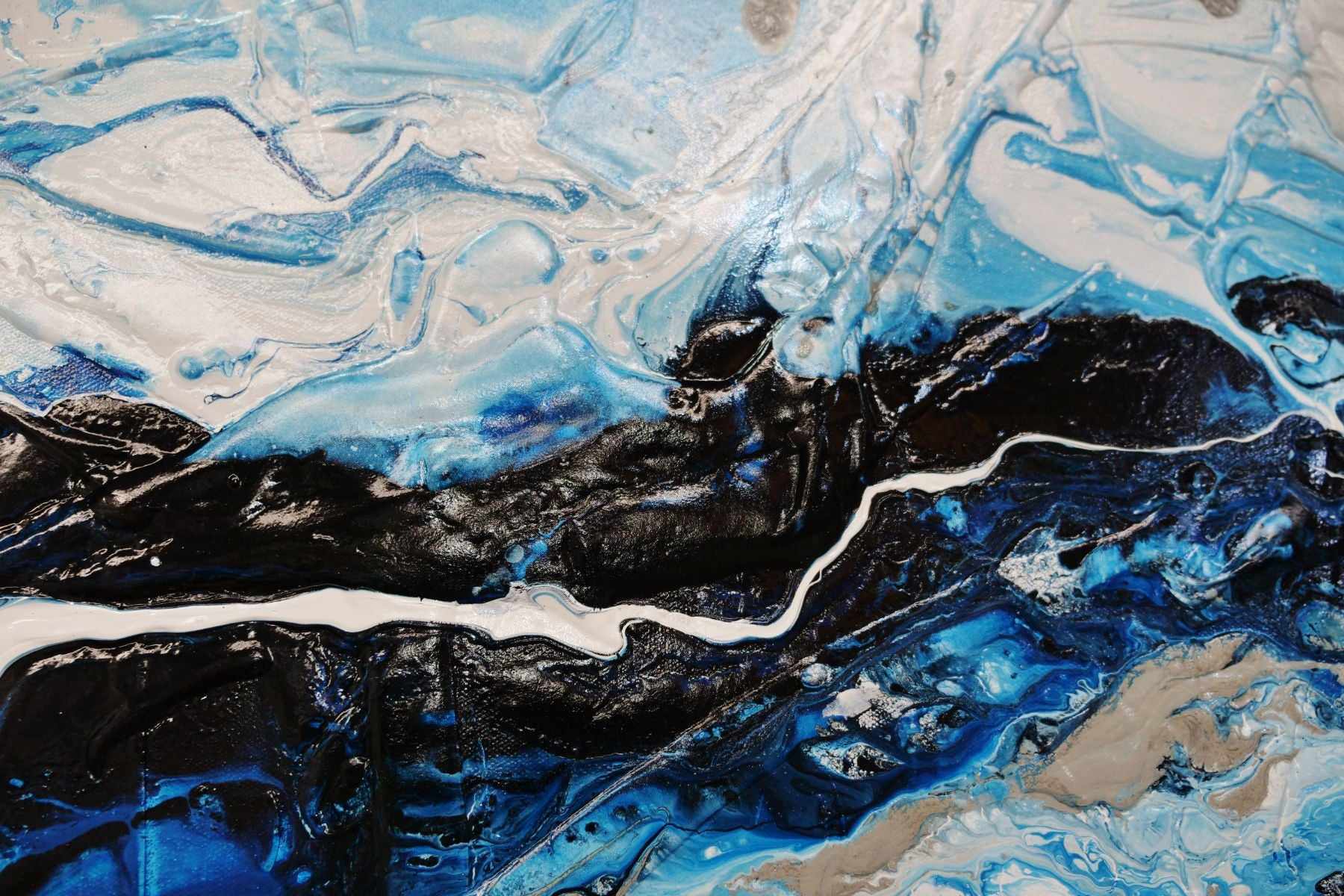 Midnight Rapture 240cm x 100cm Blue Grey White Textured Abstract Painting (SOLD)