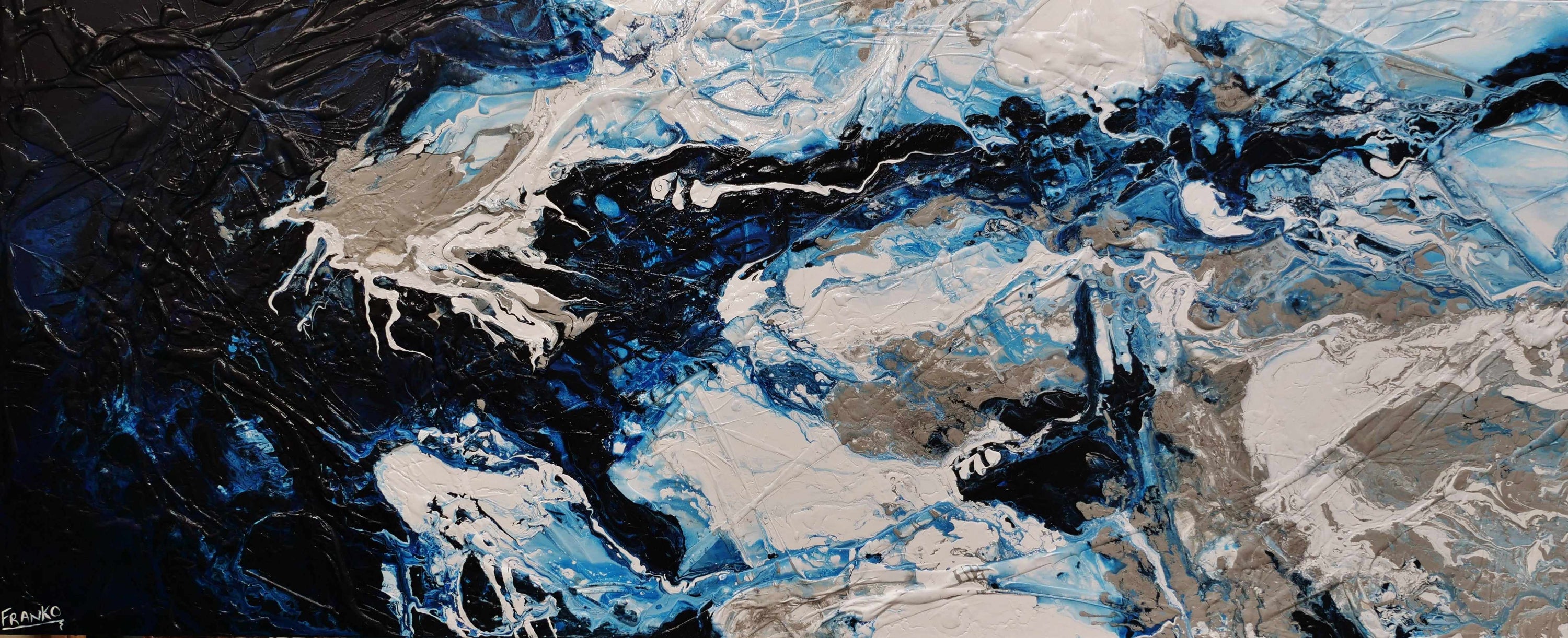 Midnight Rapture 240cm x 100cm Blue Grey White Textured Abstract Painting (SOLD)-Abstract-Franko-[Franko]-[Australia_Art]-[Art_Lovers_Australia]-Franklin Art Studio