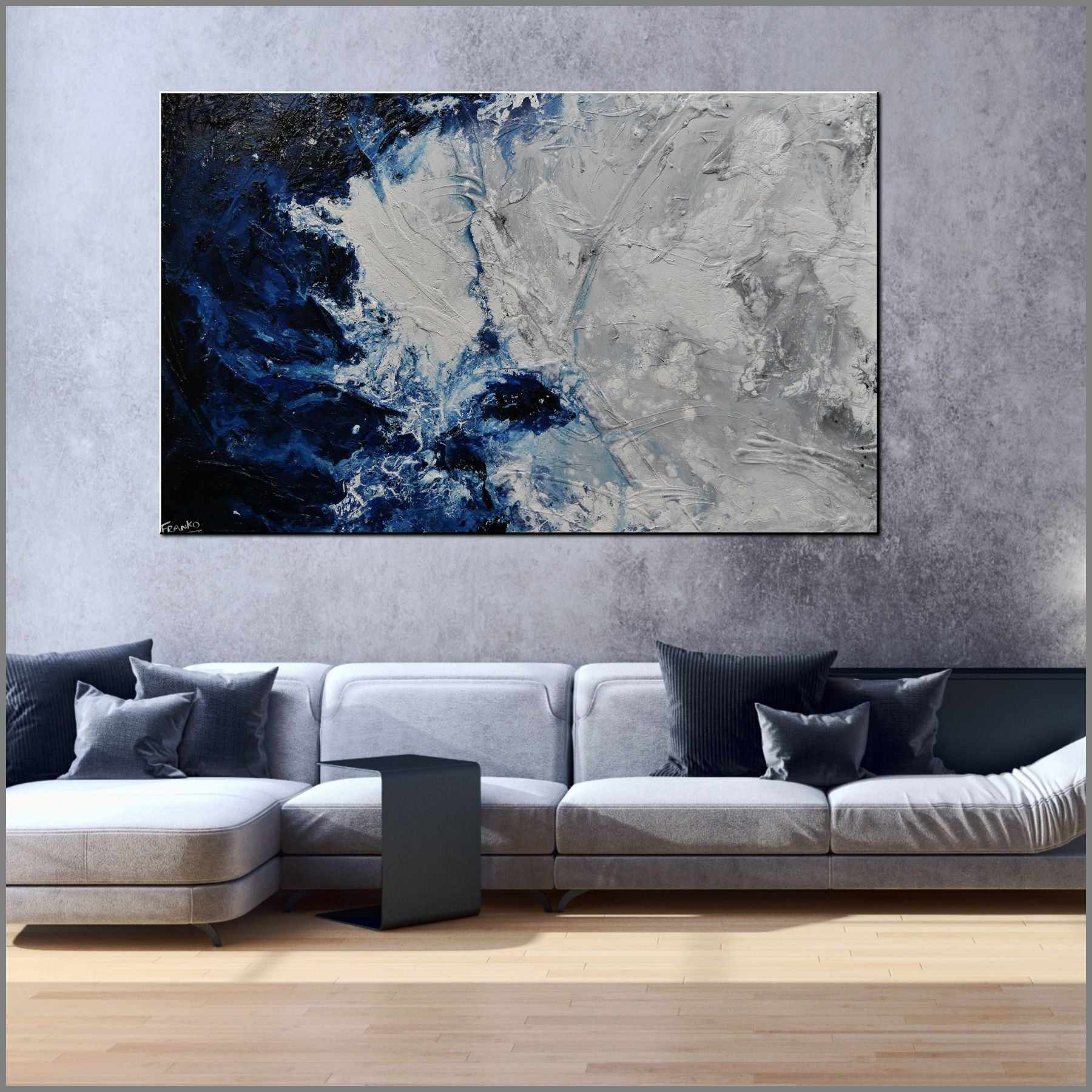 Midnight Rocket 160cm x 100cm Grey Blue Textured Abstract Painting (SOLD)-Abstract-Franko-[Franko]-[huge_art]-[Australia]-Franklin Art Studio