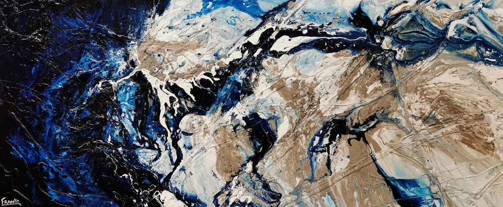 Midnight Romantic 240cm x 100cm Blue Cream Textured Abstract Painting (SOLD)-Abstract-Franko-[Franko]-[Australia_Art]-[Art_Lovers_Australia]-Franklin Art Studio