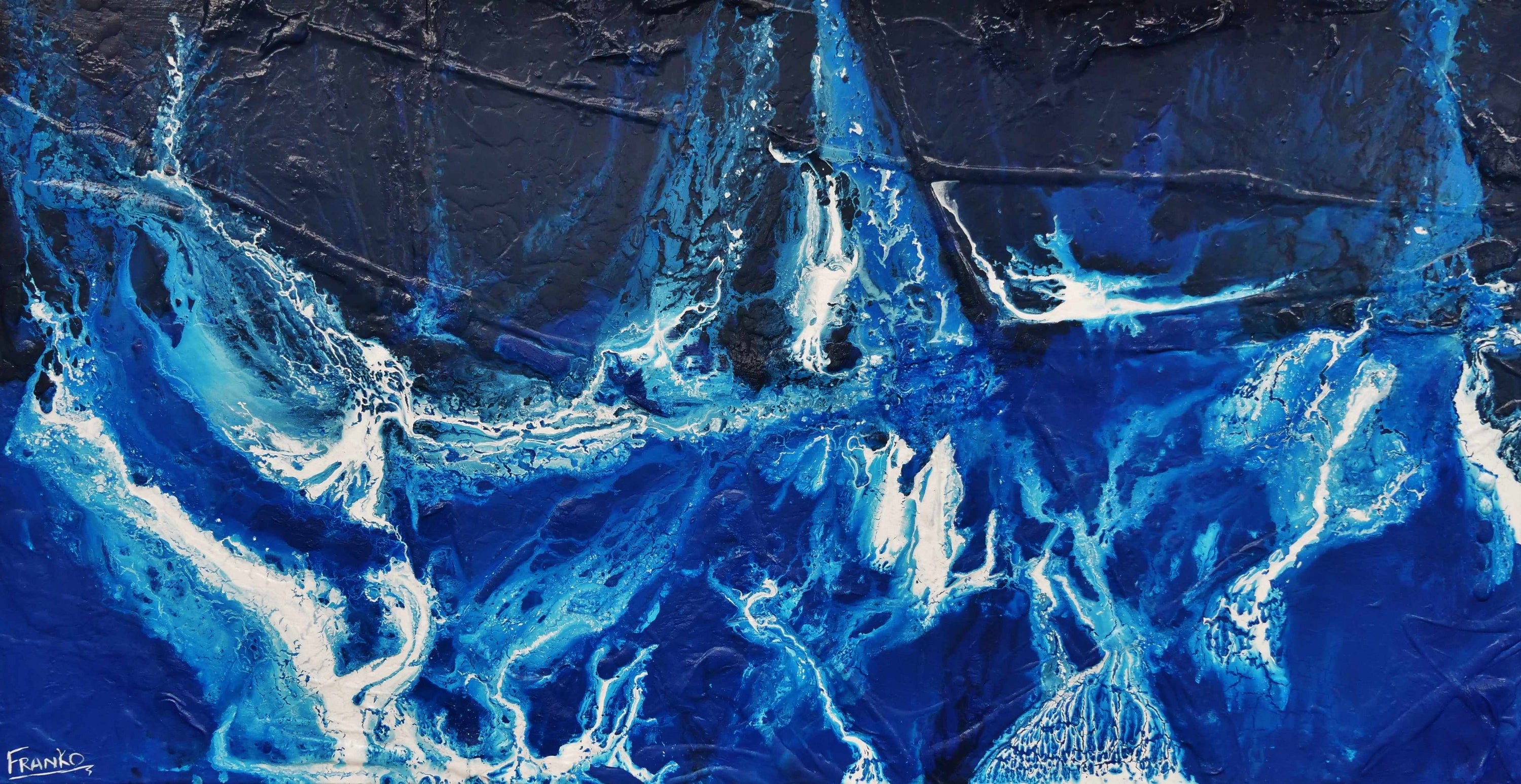 Midnight Sapphire 190cm x 100cm Blue White Textured Abstract Painting (SOLD)-Abstract-Franko-[Franko]-[Australia_Art]-[Art_Lovers_Australia]-Franklin Art Studio