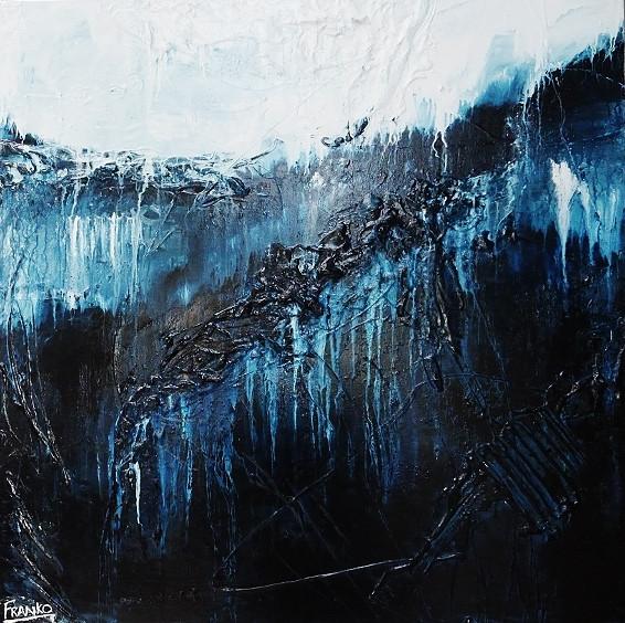 Midnight Seclusion 120cm x 120cm Blue Abstract Painting (SOLD)-abstract-Franko-[Franko]-[Australia_Art]-[Art_Lovers_Australia]-Franklin Art Studio