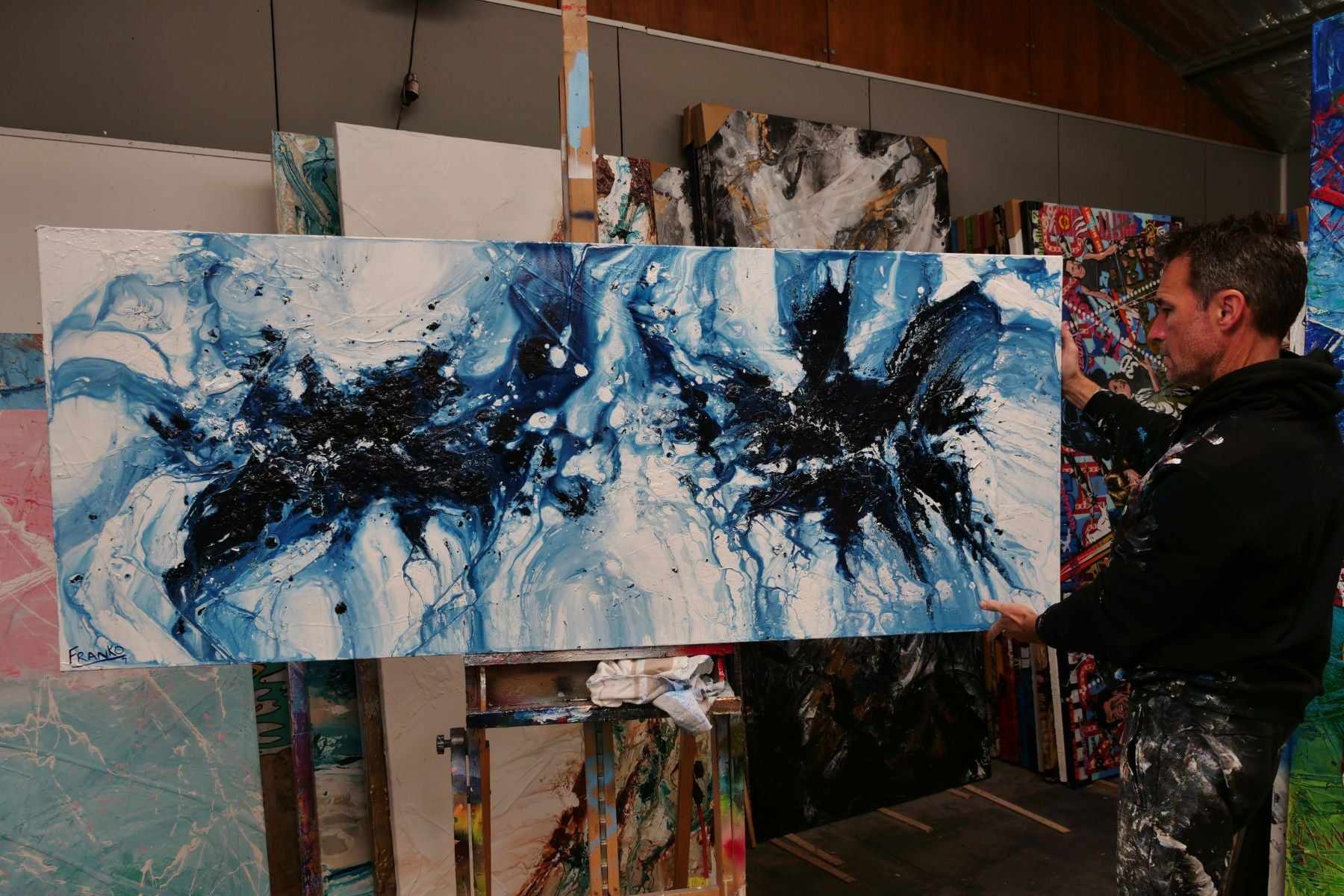 Midnight in the Hamptons 200cm x 80cm Blue White Textured Abstract Painting (SOLD)-Abstract-Franko-[franko_art]-[beautiful_Art]-[The_Block]-Franklin Art Studio