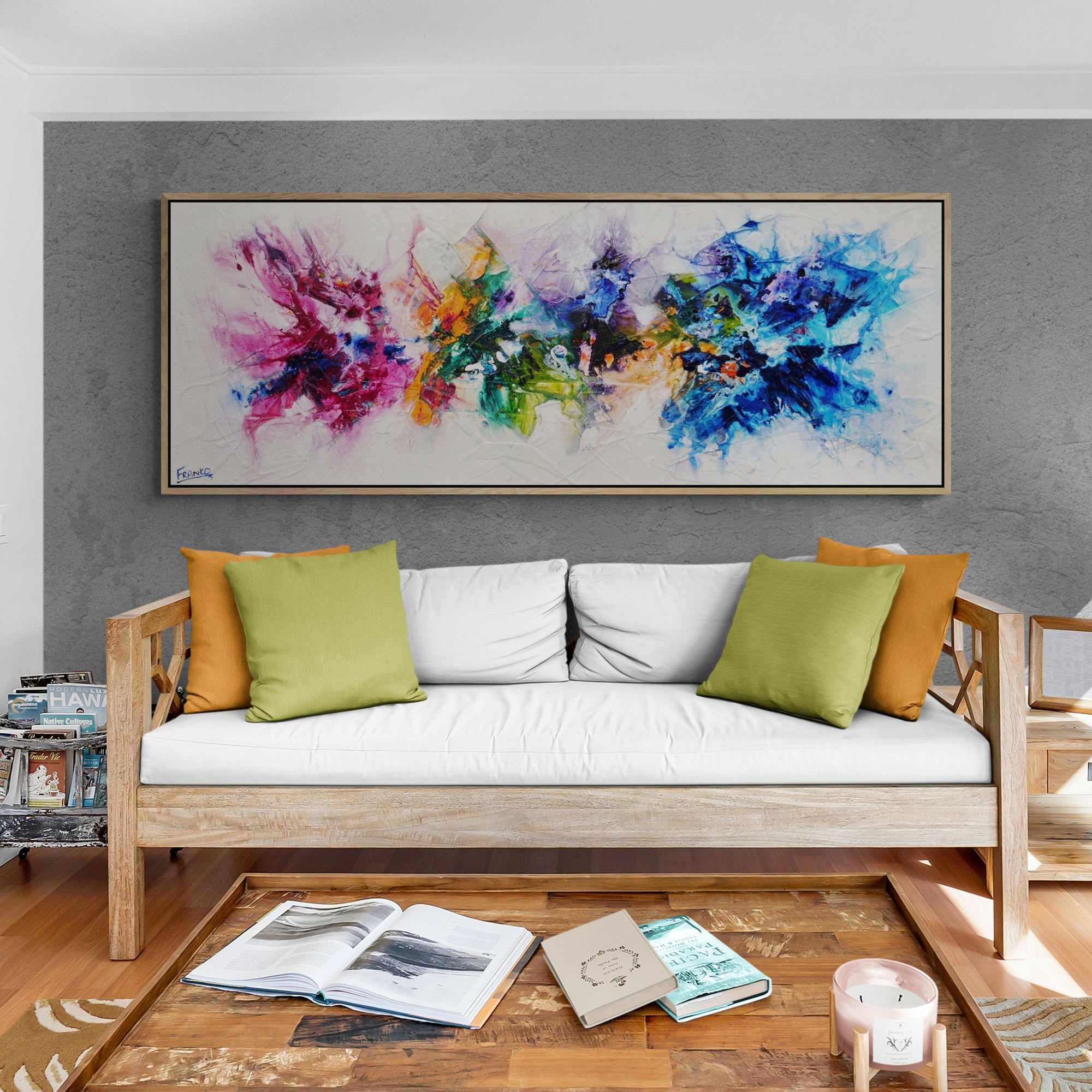 Mini Bouquet 160cm x 60cm Colourful Textured Abstract Painting (SOLD)-Abstract-Franko-[franko_art]-[beautiful_Art]-[The_Block]-Franklin Art Studio