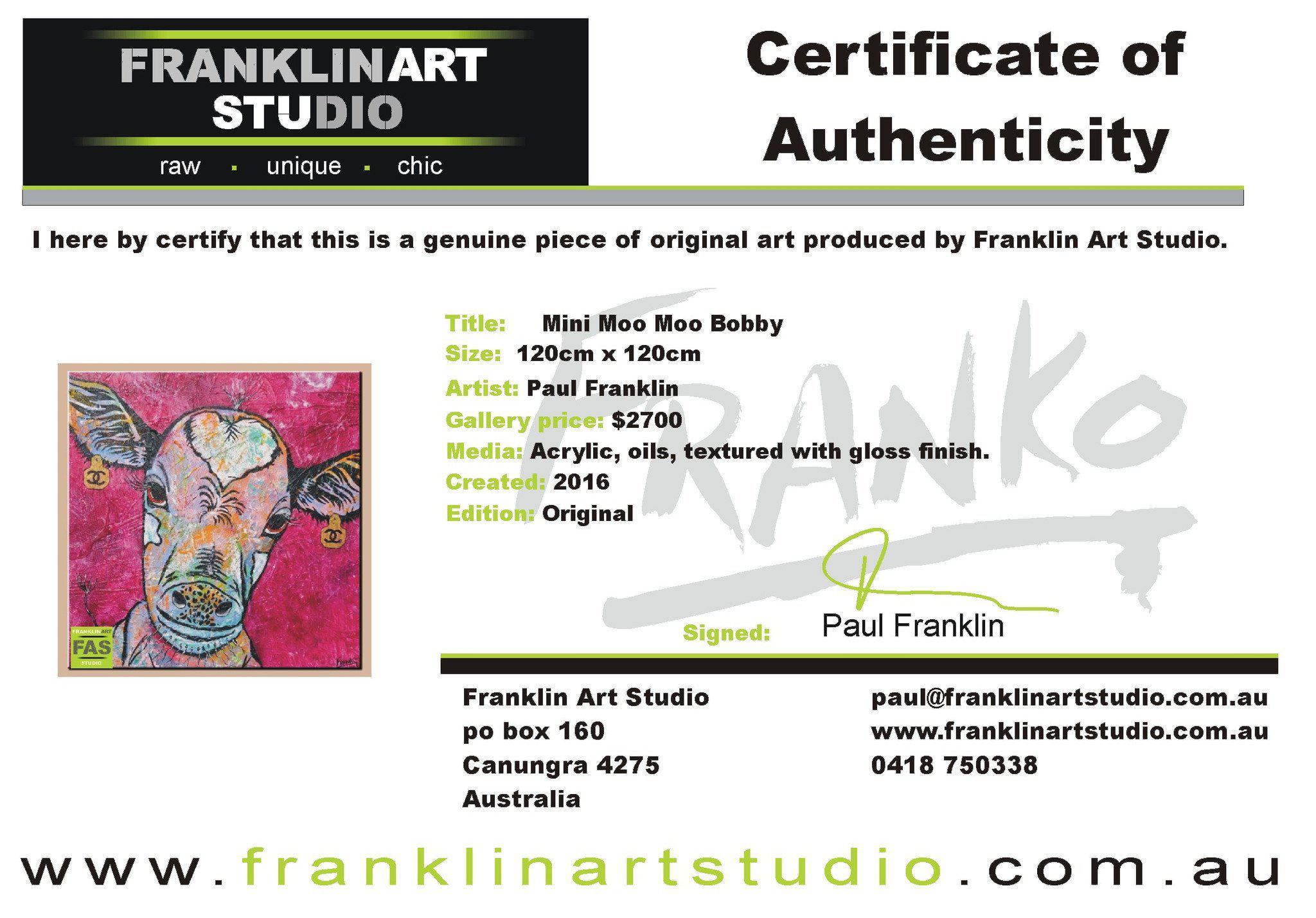 Mini Moo Moo Bobby 120cm x 120cm Pink Cow Painting (SOLD)-abstract realism-Franko-[franko_artist]-[Art]-[interior_design]-Franklin Art Studio