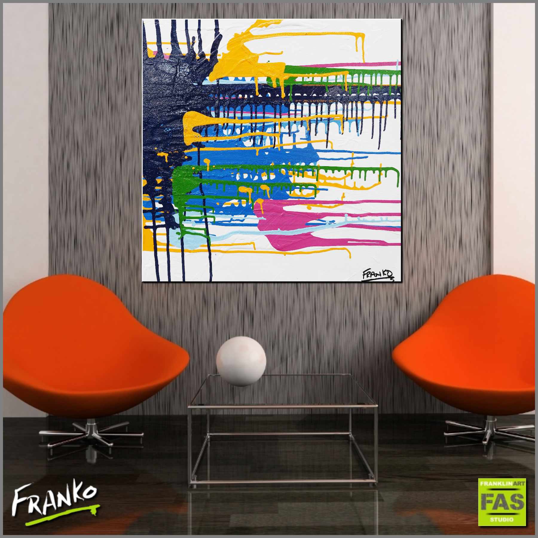 Mini Split 60cm x 60cm Square Colourful Abstract Painting (SOLD)-Abstract-Franko-[Franko]-[huge_art]-[Australia]-Franklin Art Studio