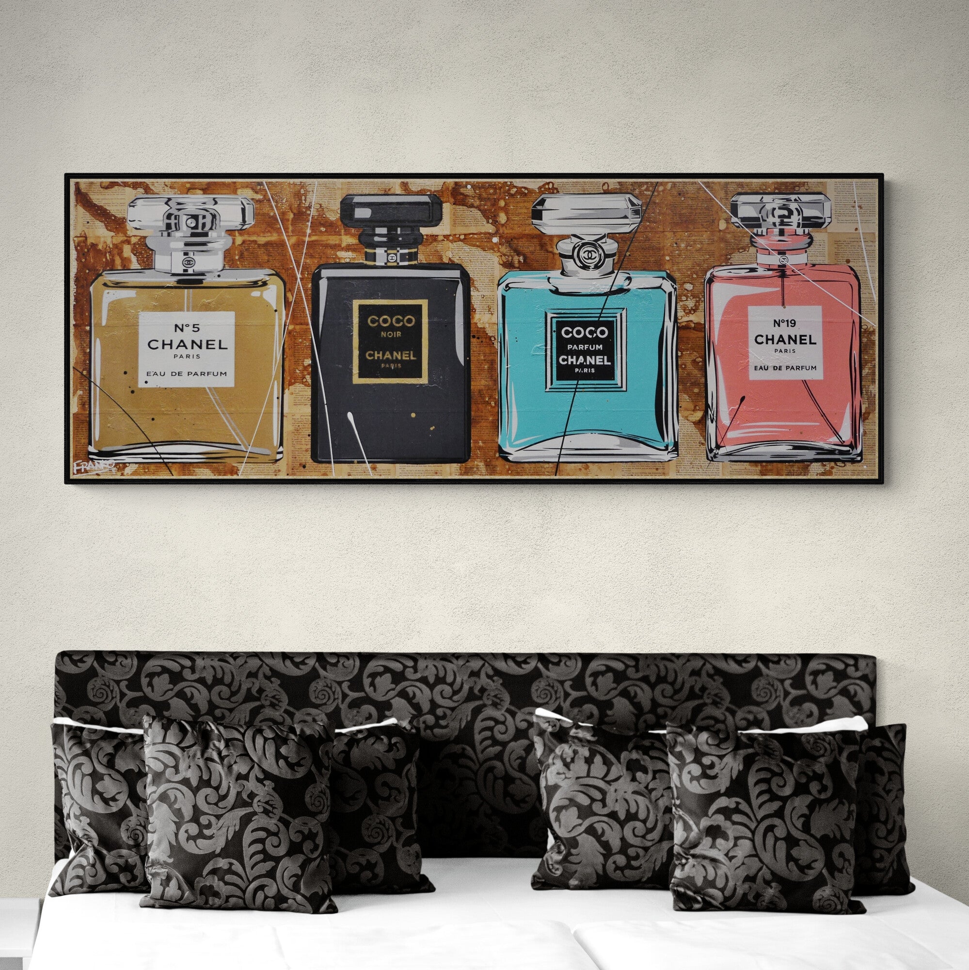 Fragrances 160cm x 60cm Chanel Perfume Bottles Urban Pop Book Club Painting (SOLD)-book club-[Franko Artist]-[Cheryl]-[Wendy]-[Gabriela]-Franklin Art Studio