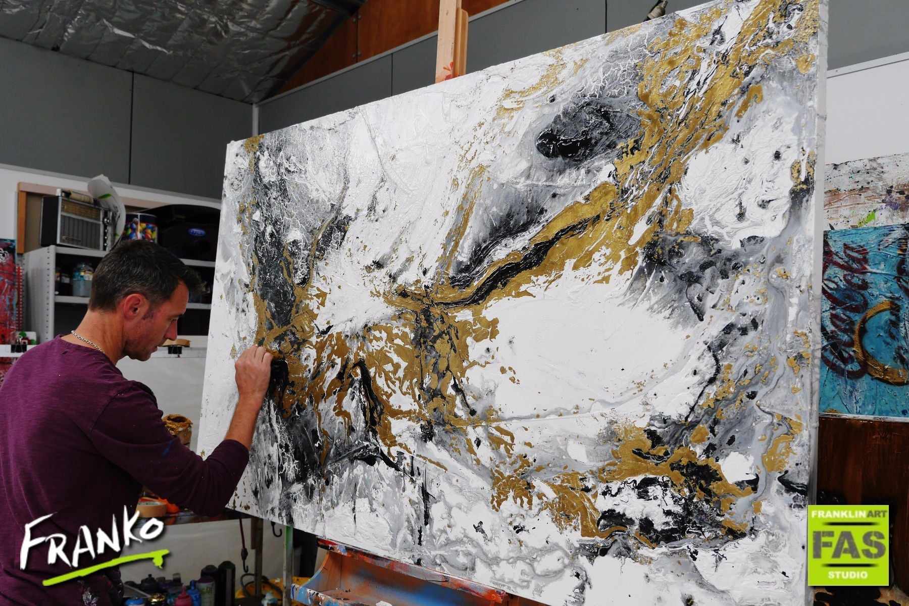 Minimalist Metallica 160cm x 100cm White Gold Abstract Painting (SOLD)-abstract-[Franko Artist]-[Gold Coast]-[Brisbane]-[Huge]-Franklin Art Studio