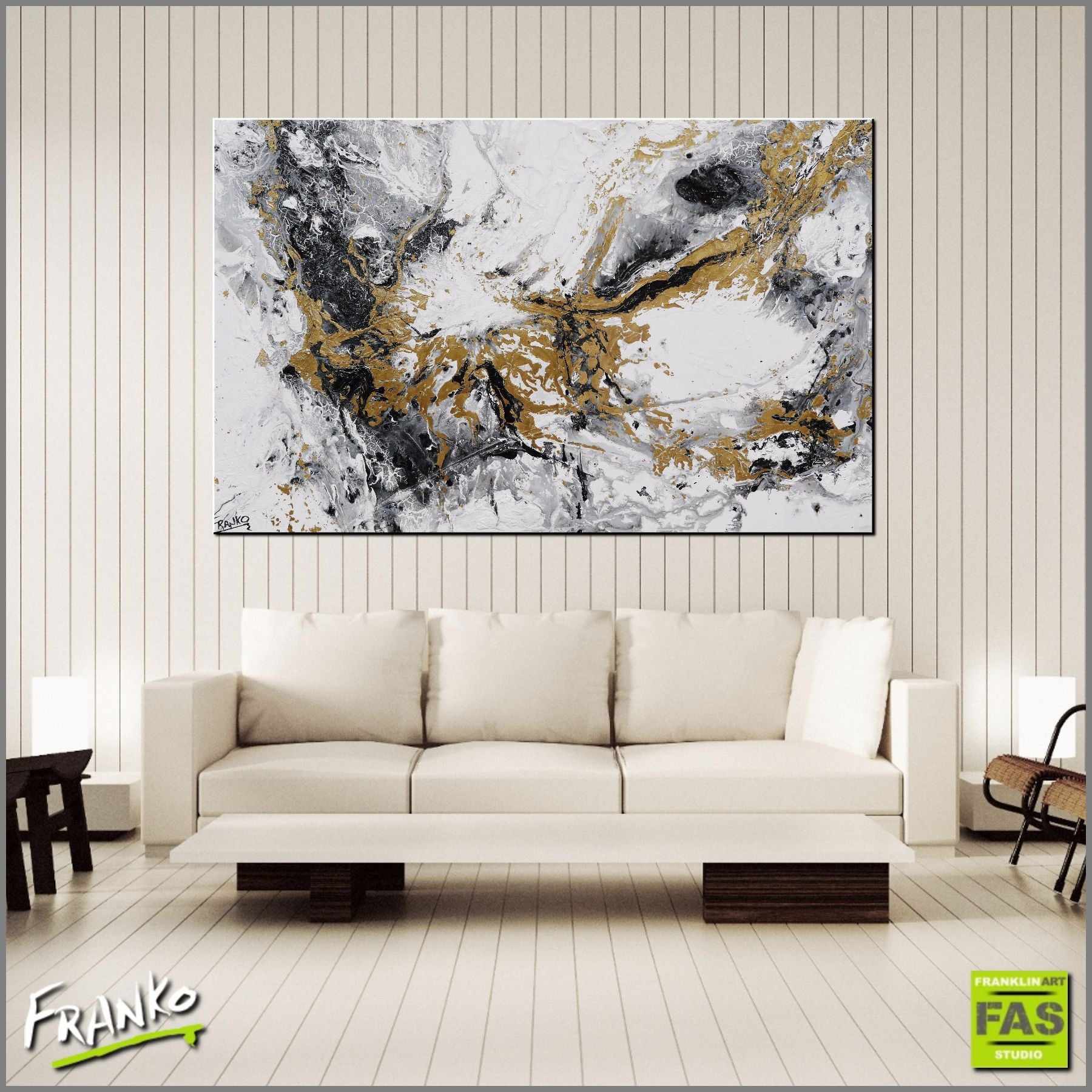 Minimalist Metallica 160cm x 100cm White Gold Abstract Painting (SOLD)-abstract-Franko-[huge]-[Australian]-[best Selling]-Franklin Art Studio